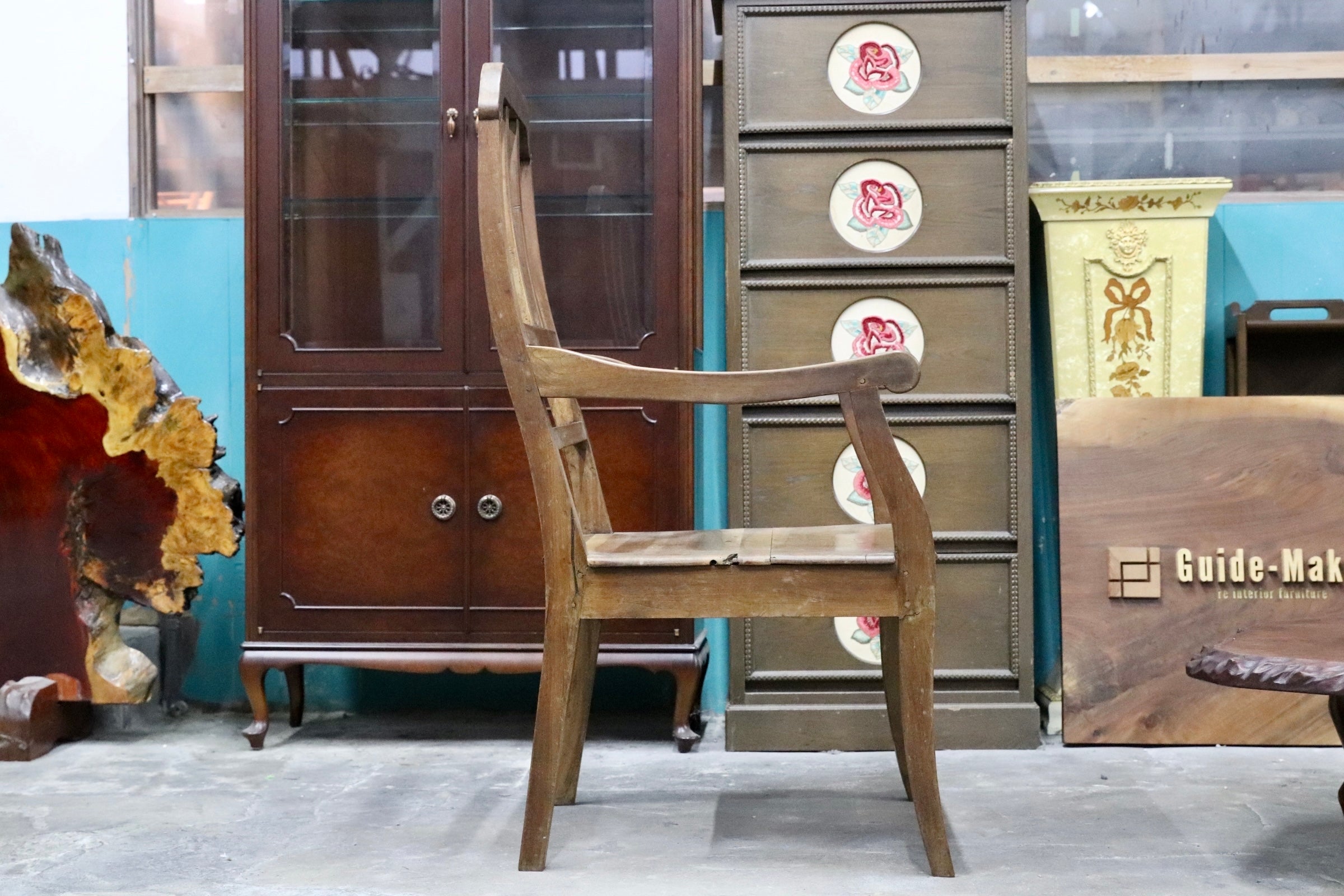 GMJS163○中国古家具 アームチェア 椅子 板座チェア 無垢材 楡材系 明式 清朝様式 民藝家具 アンティーク ヴィンテージ 店舗什器