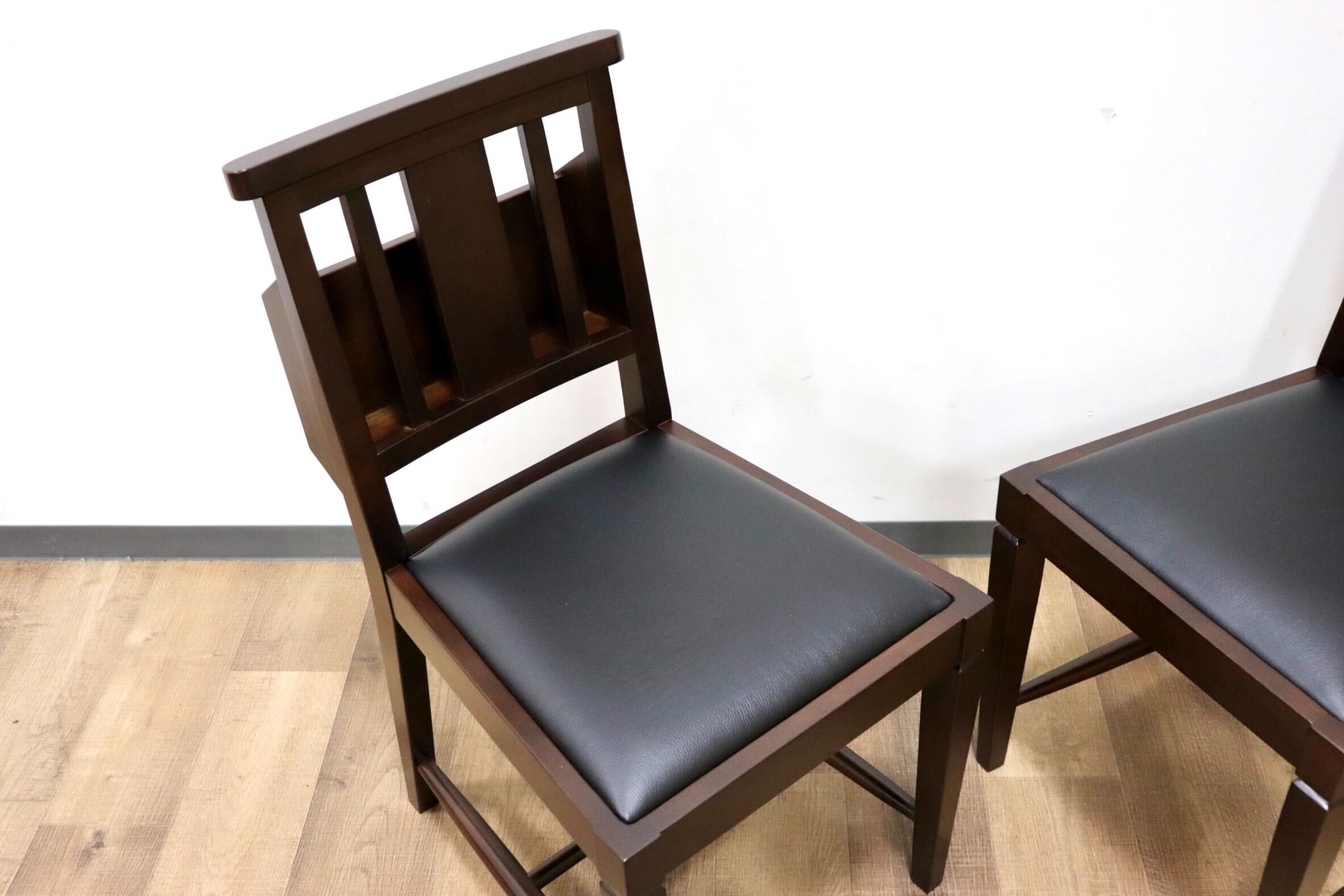 GMGN342M○CHERRY FURNITURE / 桜屋工業 ダイニングチェア チャーチチェア マガジンラック 合皮 ダークブラウン 2脚セット モダン 未使用品