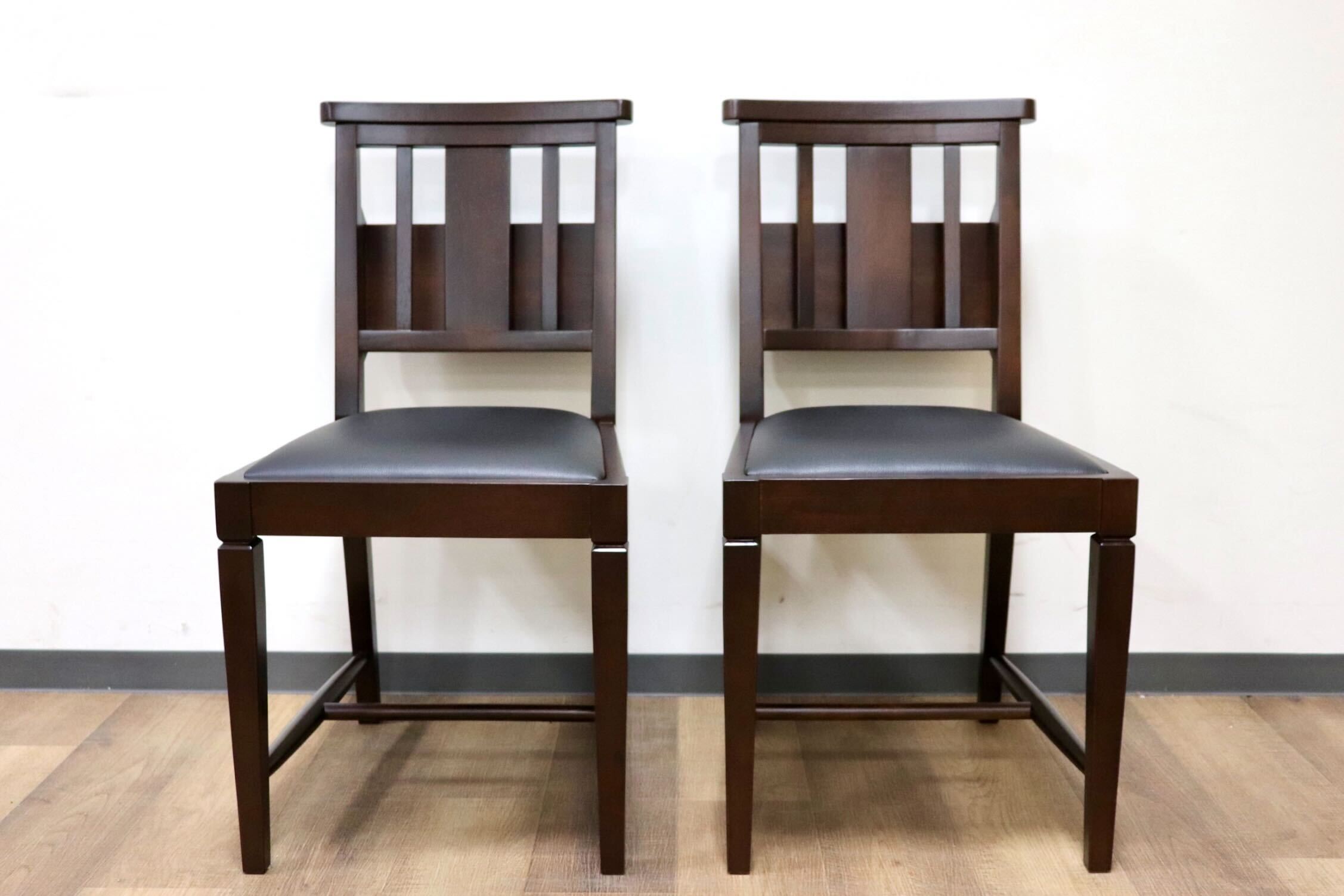 GMGN342M○CHERRY FURNITURE / 桜屋工業 ダイニングチェア チャーチチェア マガジンラック 合皮 ダークブラウン 2脚セット モダン 未使用品