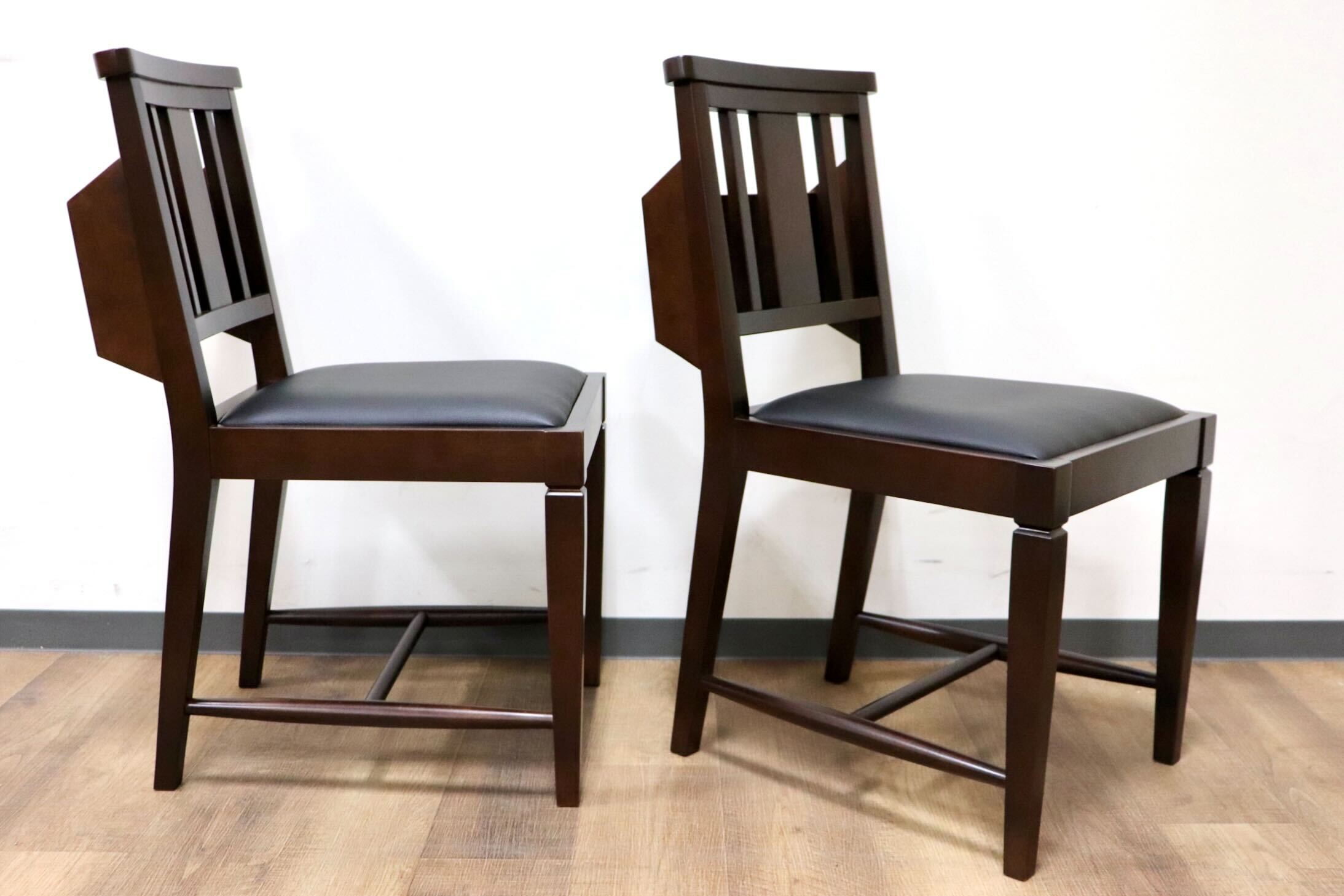 GMGN342N○CHERRY FURNITURE / 桜屋工業 ダイニングチェア チャーチチェア マガジンラック 合皮 ダークブラウン 2脚セット モダン 未使用品