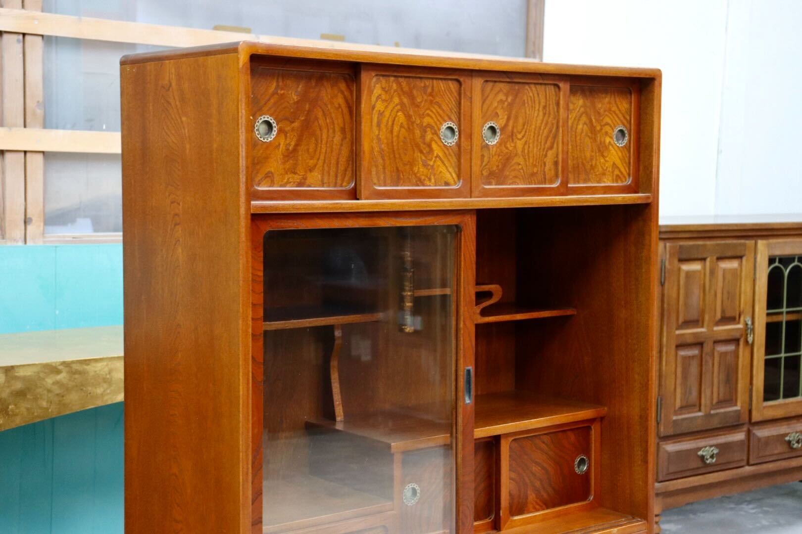 GMHH355○茶箪笥 茶棚 飾り棚 欅 和家具 キャビネット 和モダン 和室 座敷 古民家 収納家具 レトロ アンティーク インテリア