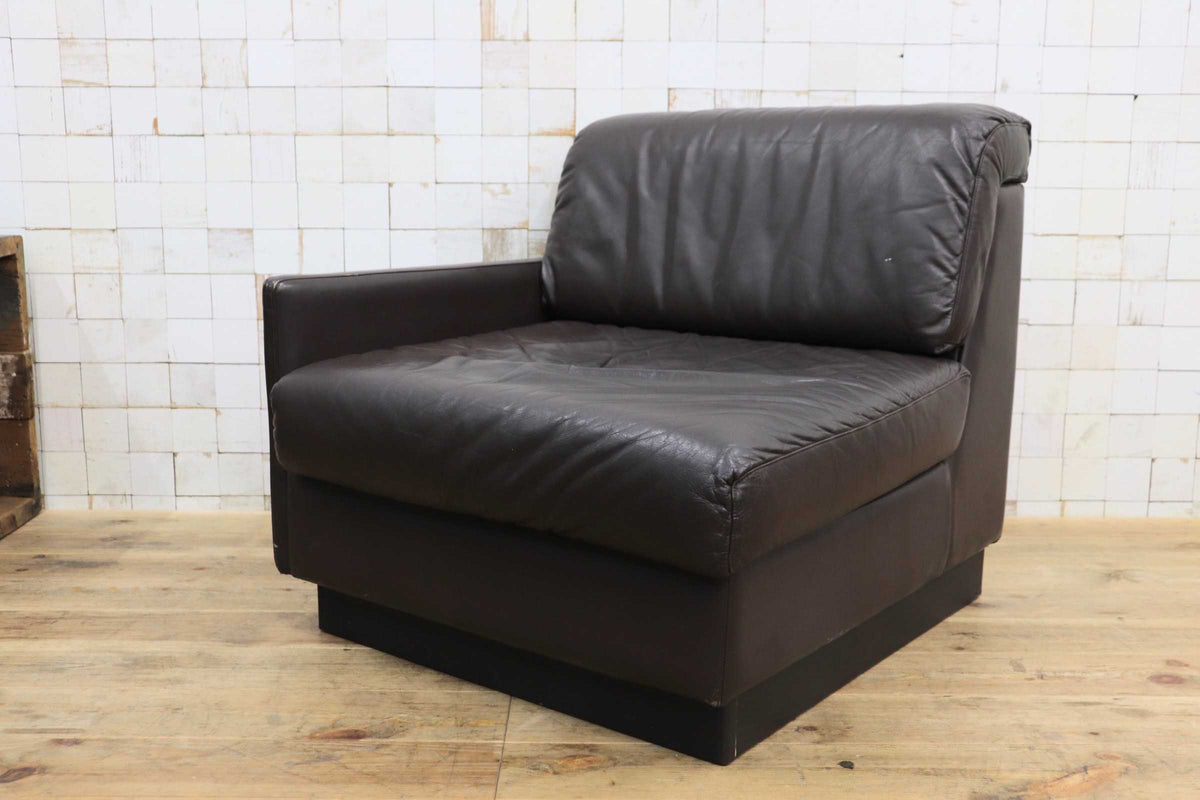 GMJK474G〇冨士ファニチア / Fuji Furniture シングルソファ 1人掛けソファ 片肘 コーナーソファ 本革 ヴィンテージ ブラウン 国産家具