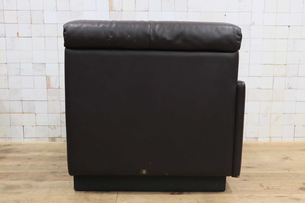 GMJK474G〇冨士ファニチア / Fuji Furniture シングルソファ 1人掛けソファ 片肘 コーナーソファ 本革 ヴィンテージ ブラウン 国産家具
