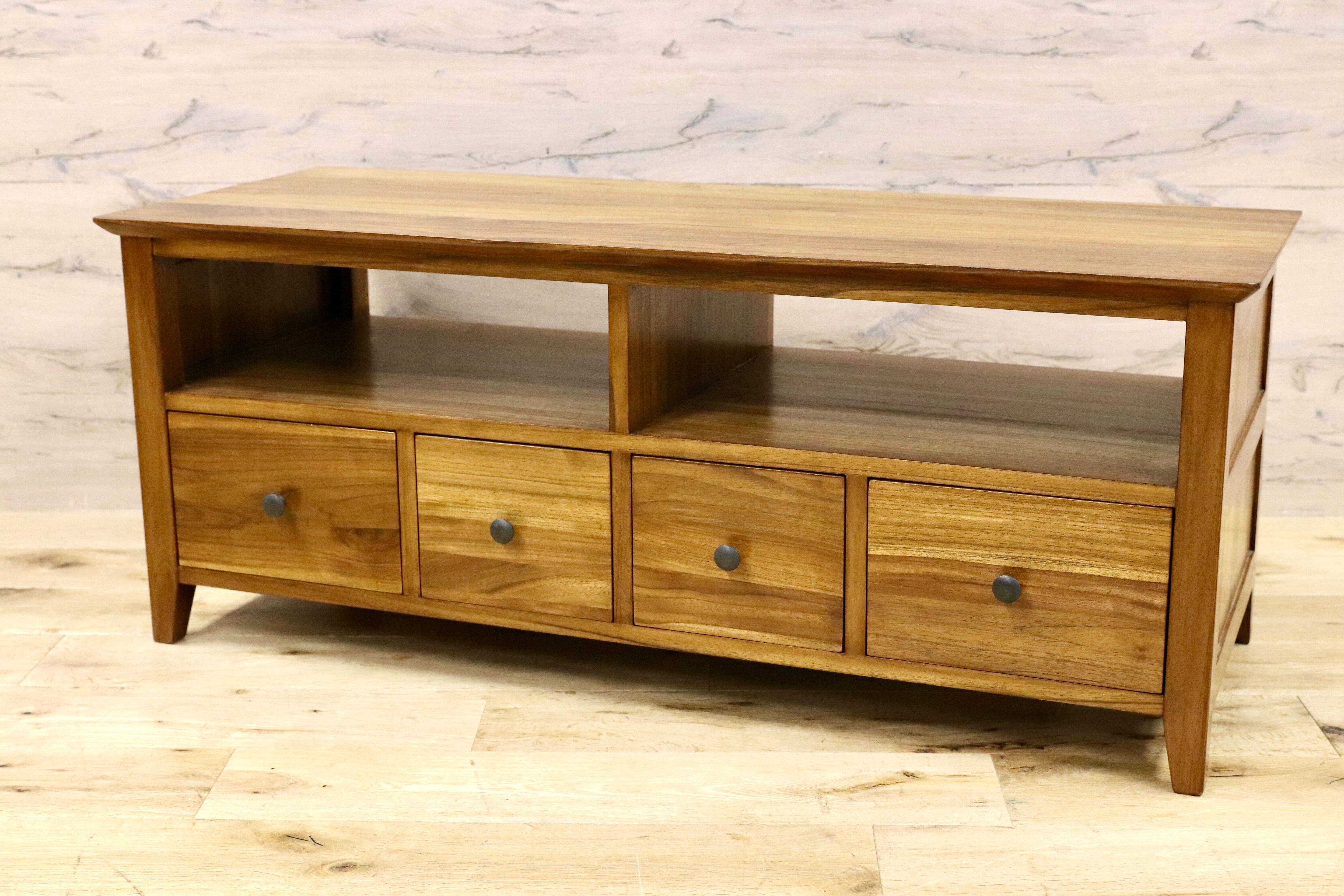 GMGN184○チーク無垢材 テレビボード TVボード AVボード ローボード リビング収納 北欧 アジアン 定価7.6万 未使用B品