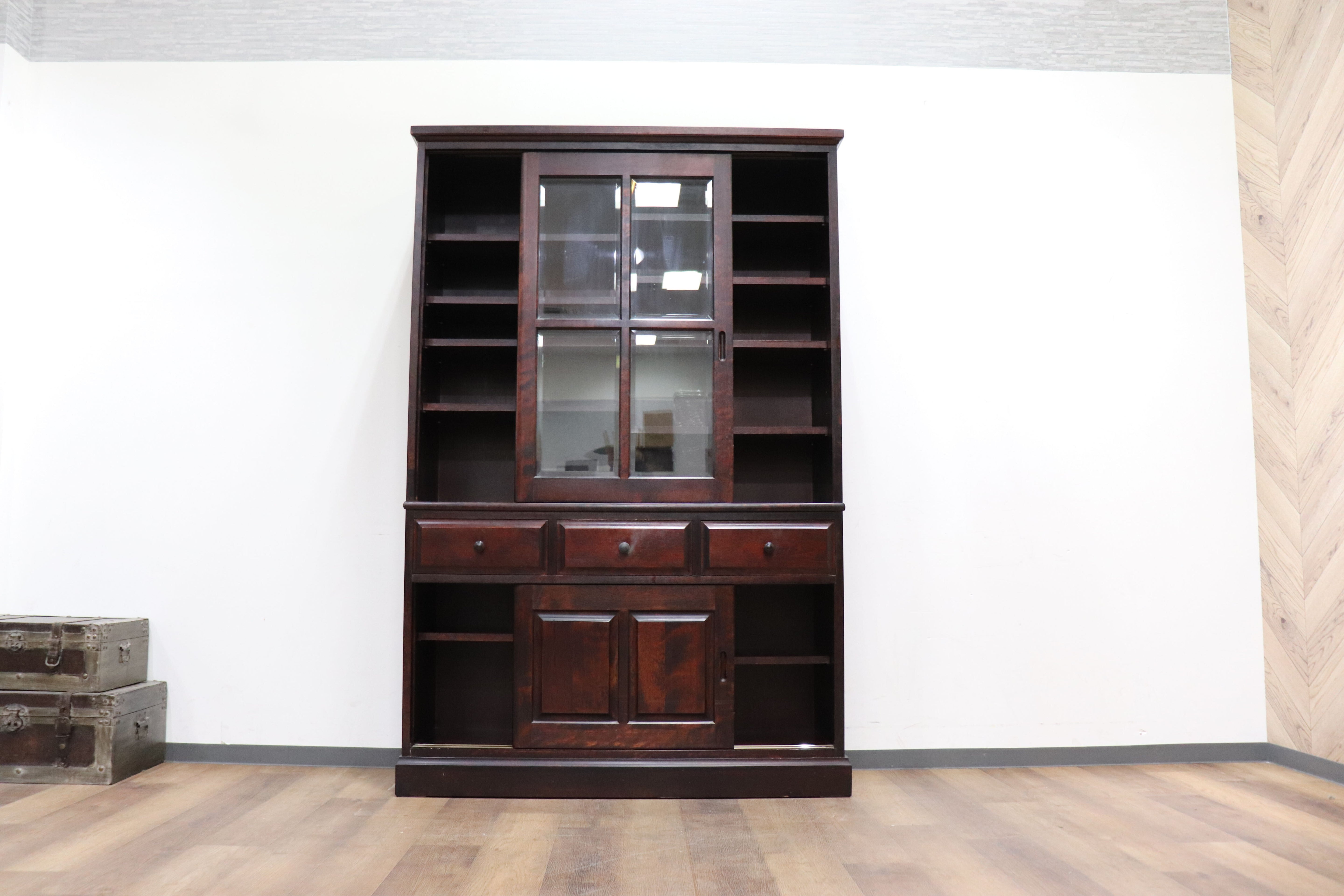 GMHH509○勇峰工芸 ふらの ダイニングボード 水屋 書棚 飾り棚 食器棚 収納家具 樺材 旭川家具 民芸家具 書斎 和家具 和モダン レトロ