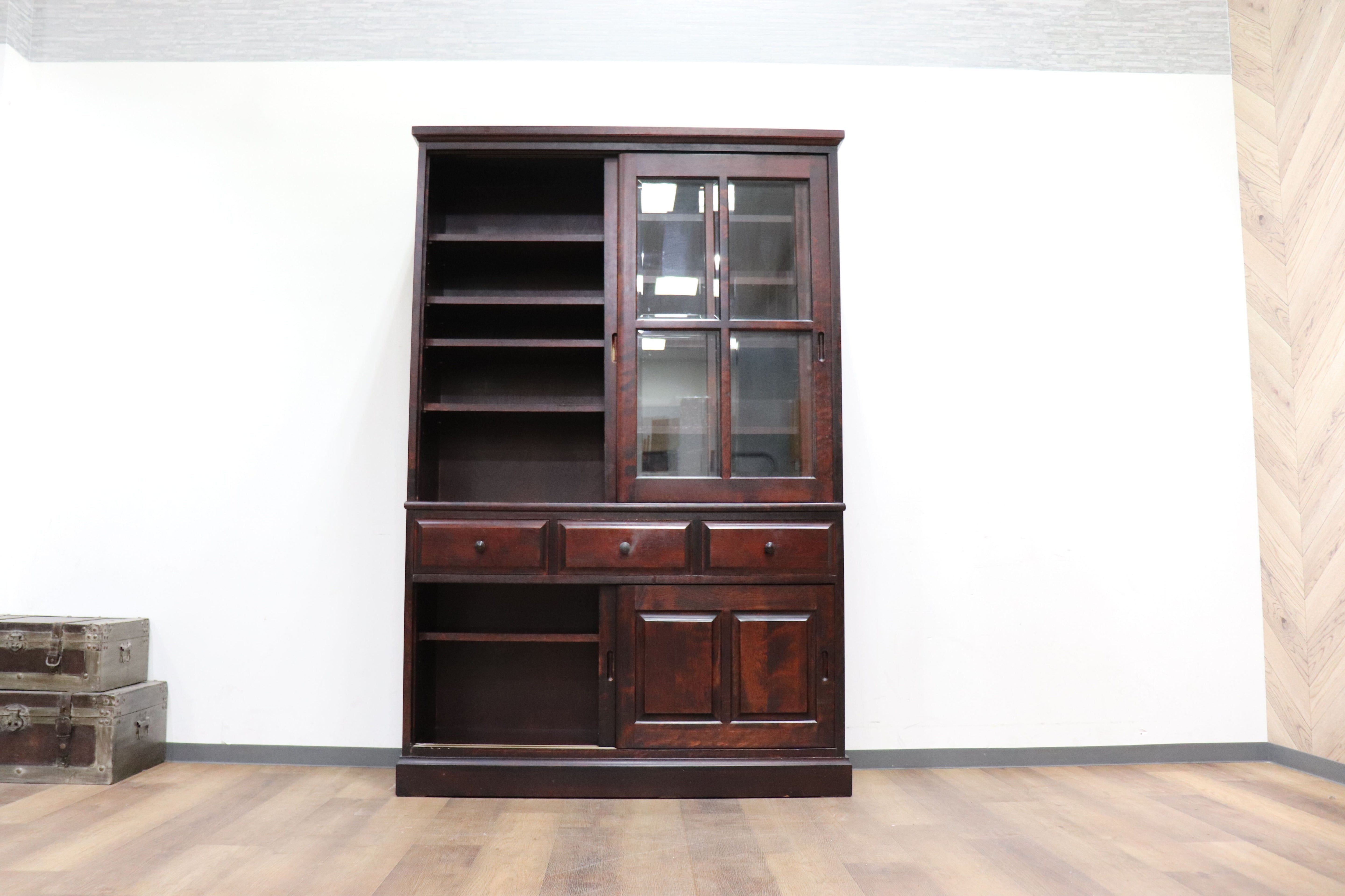 GMHH509○勇峰工芸 ふらの ダイニングボード 水屋 書棚 飾り棚 食器棚 収納家具 樺材 旭川家具 民芸家具 書斎 和家具 和モダン レトロ