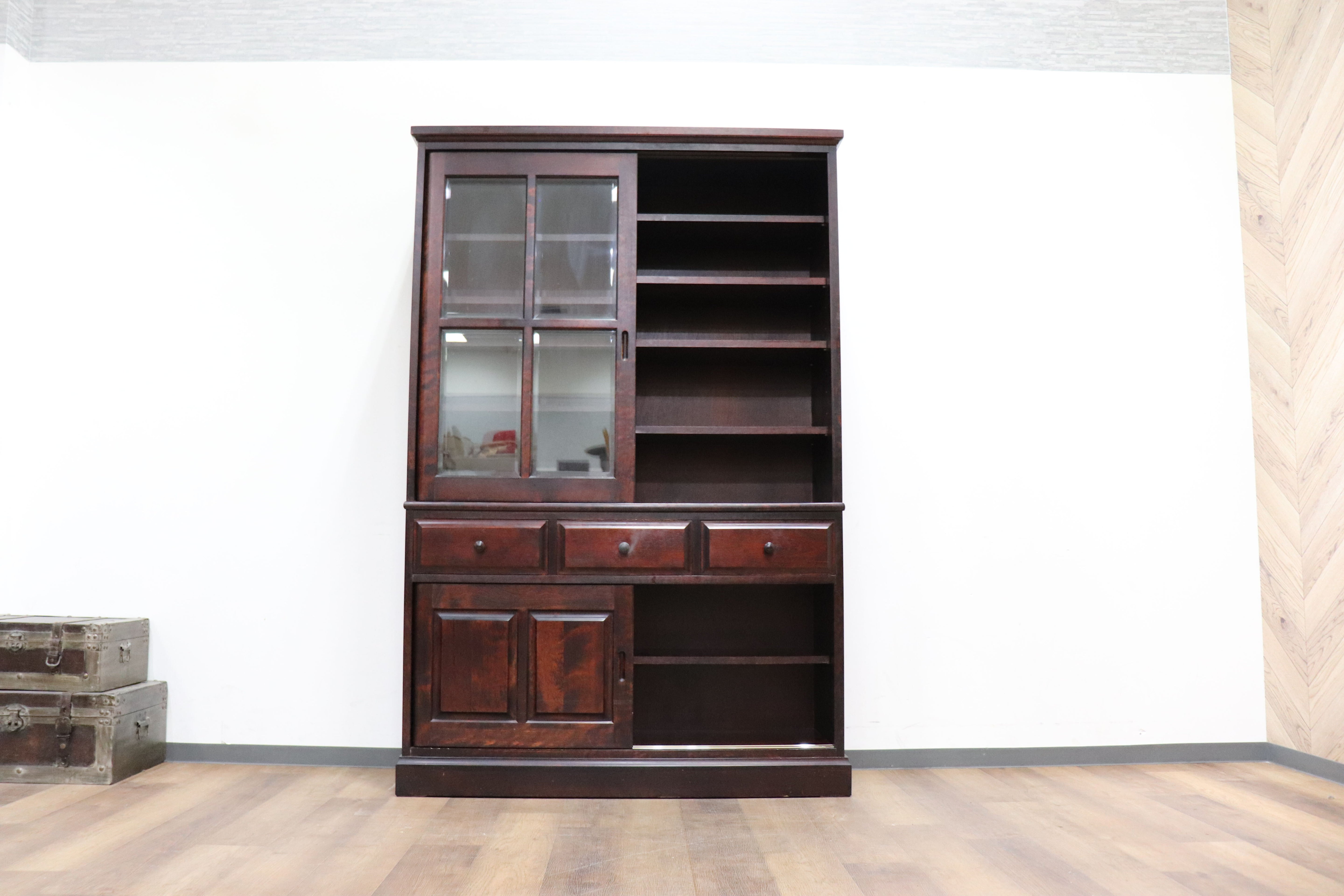 GMHH509○勇峰工芸 ふらの ダイニングボード 水屋 書棚 飾り棚 食器棚 収納家具 樺材 旭川家具 民芸家具 書斎 和家具 和モダン レトロ