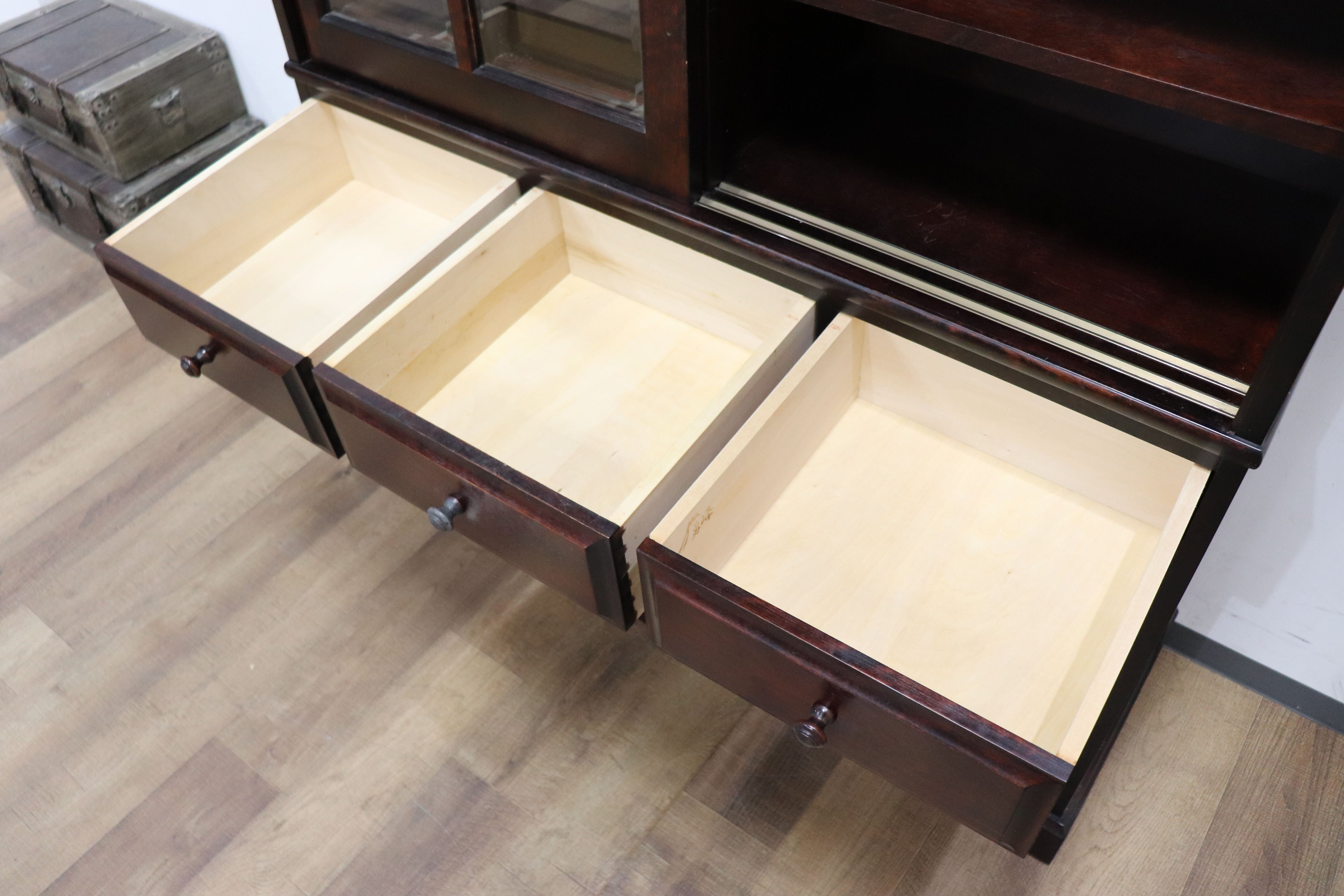 GMHH509○勇峰工芸 ふらの ダイニングボード 水屋 書棚 飾り棚 食器棚 収納家具 樺材 旭川家具 民芸家具 書斎 和家具 和モダン レトロ