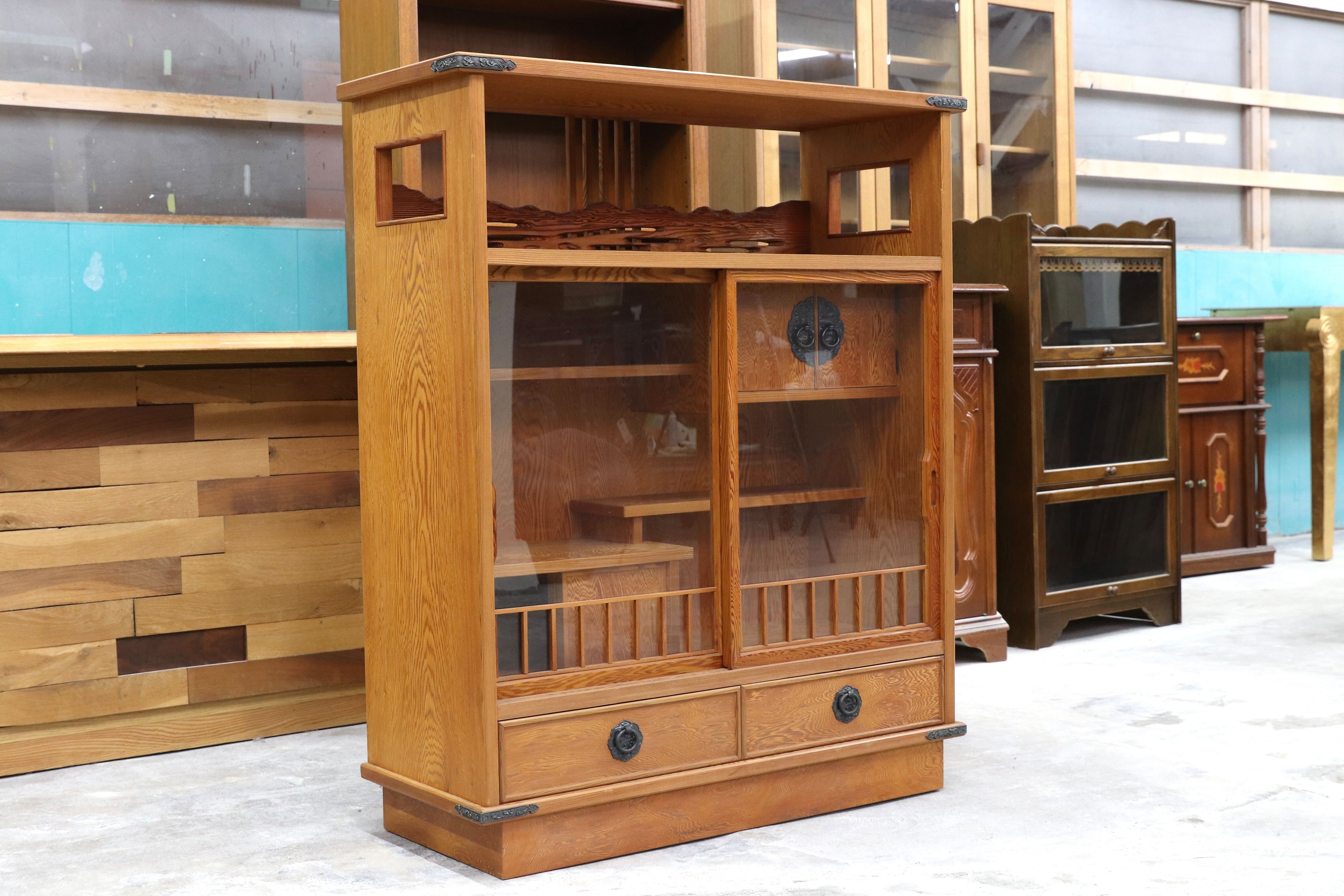 GMHH466○世界遺産屋久杉 茶棚 飾り棚 サイドボード リビングボード 和家具 和モダン 煎茶道具 レトロ 和室 座敷