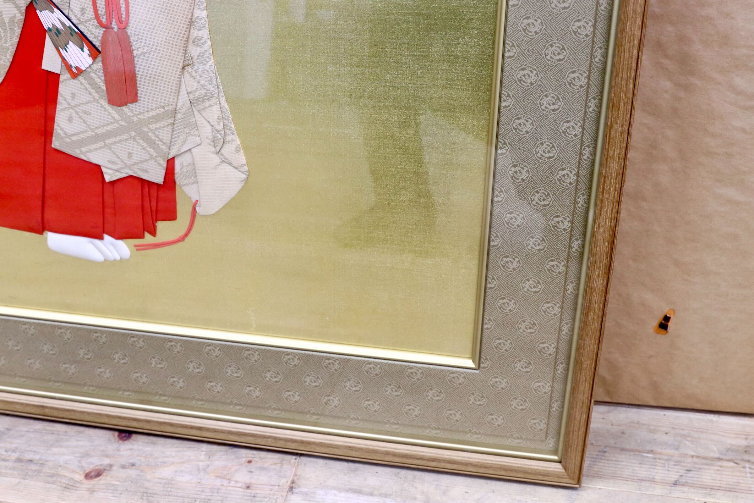 GMIH426○日本画 額装 能装束人物画|岡崎清光堂 額装 最高級 インテリア 工芸品