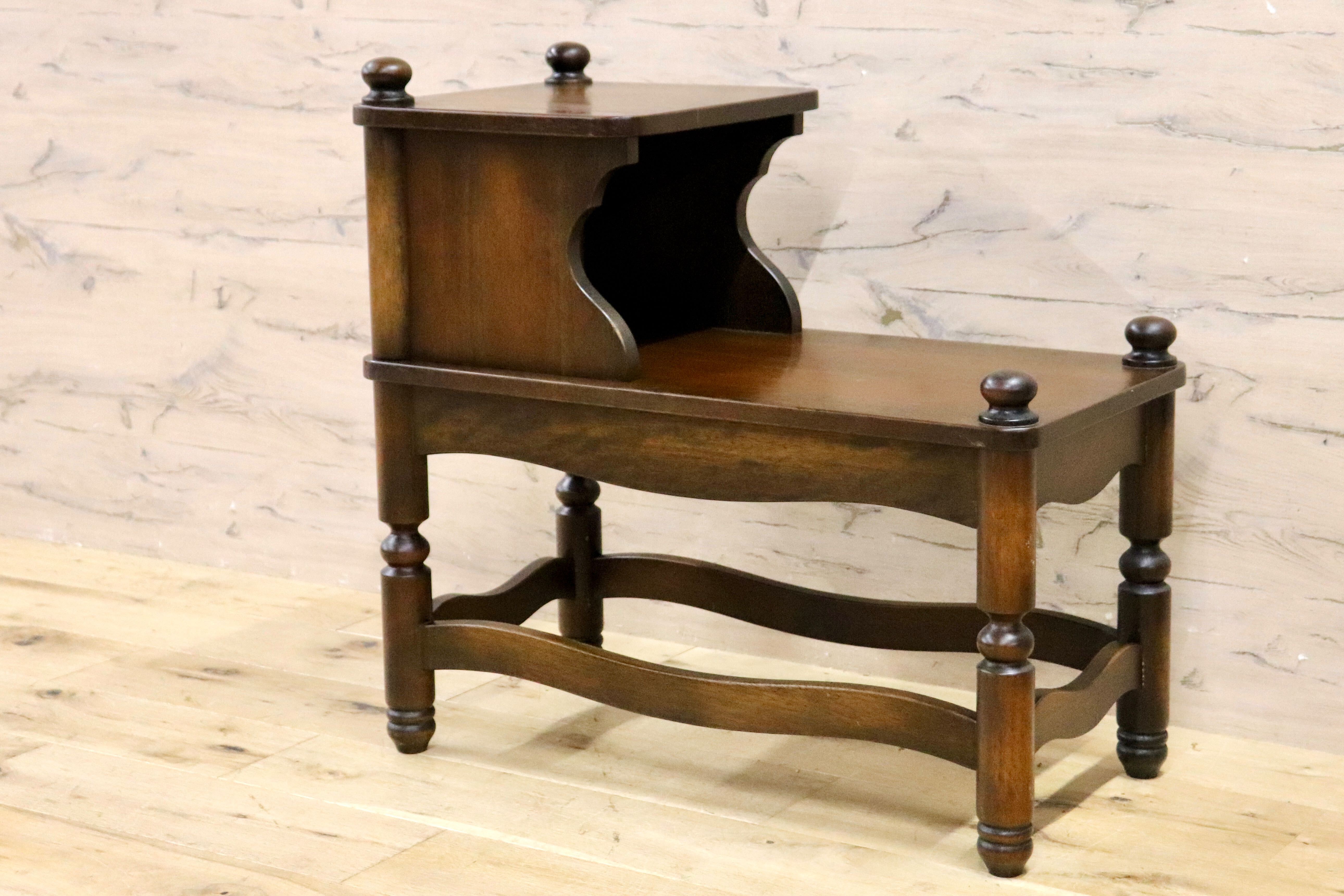 GMHS465A○ナガノインテリア / NAGANO 電話台 テレホンベンチ 飾り棚 椅子 腰掛け 木製 昭和レトロ ヴィンテージ 展示品