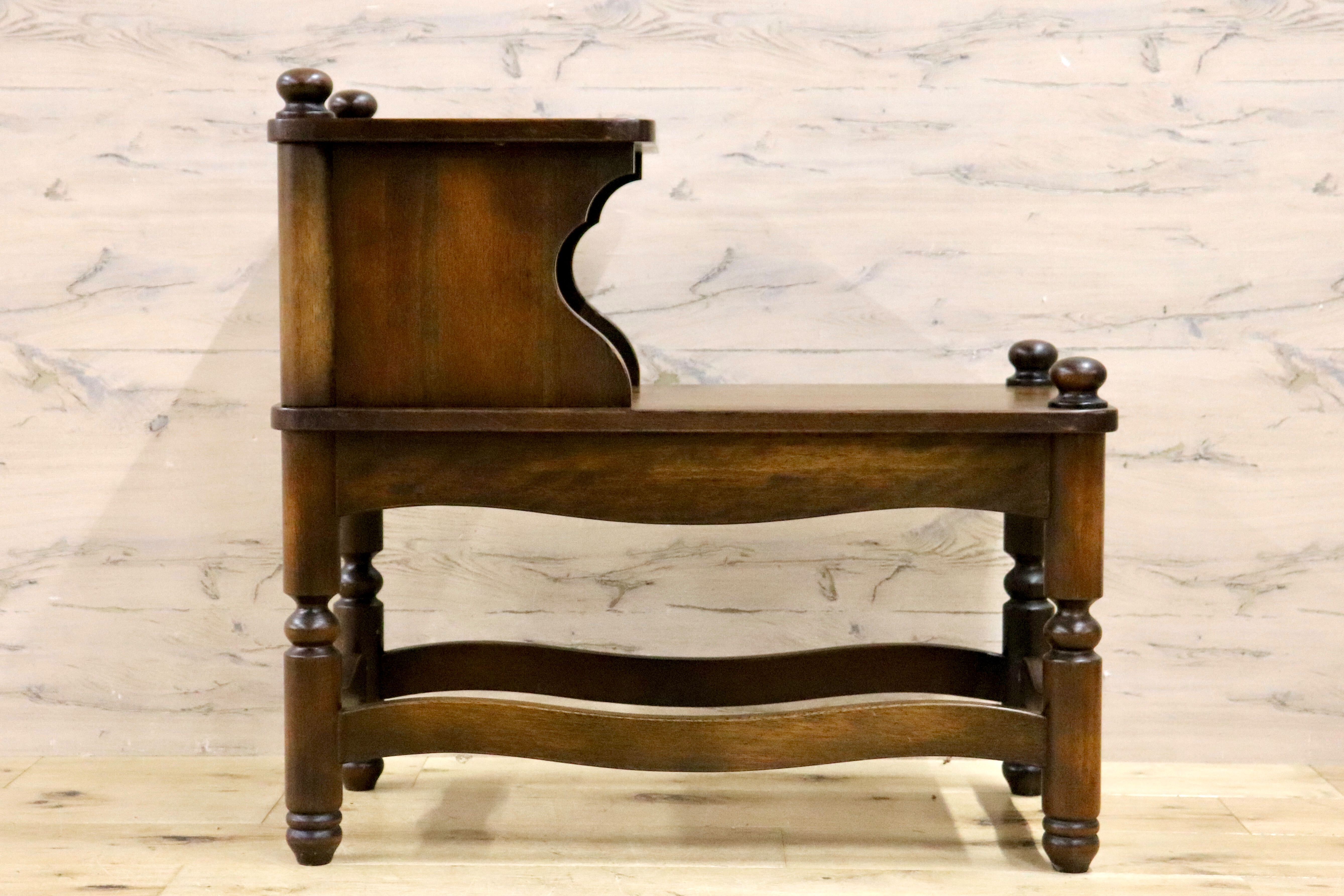 GMHS465A○ナガノインテリア / NAGANO 電話台 テレホンベンチ 飾り棚 椅子 腰掛け 木製 昭和レトロ ヴィンテージ 展示品