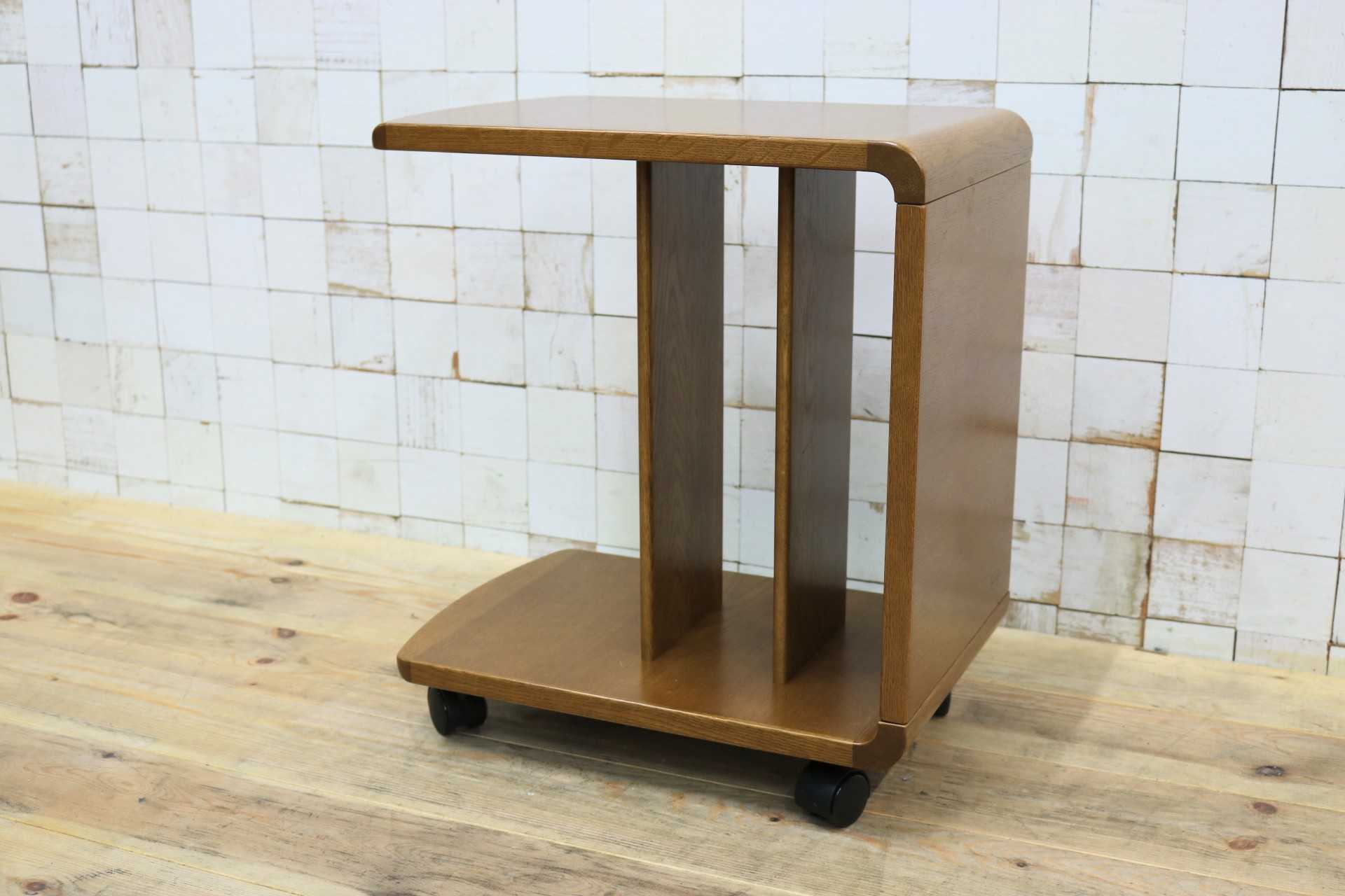 GMIK591○浜本工芸 / HAMAMOTO サイドテーブル リビングワゴン ローテーブル 花台 飾り台 キャスター付き 楢材 国産家具