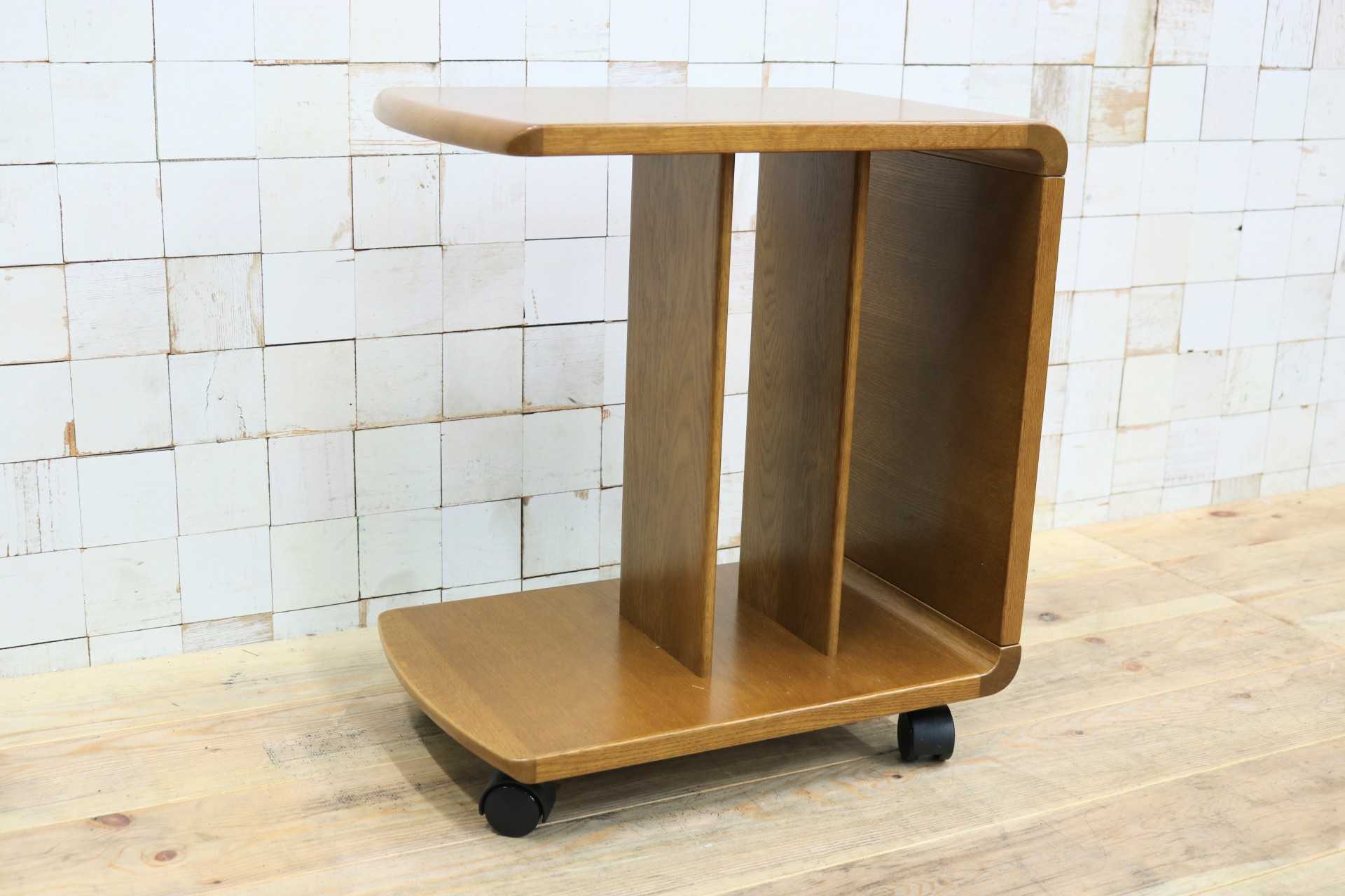 GMIK591○浜本工芸 / HAMAMOTO サイドテーブル リビングワゴン ローテーブル 花台 飾り台 キャスター付き 楢材 国産家具