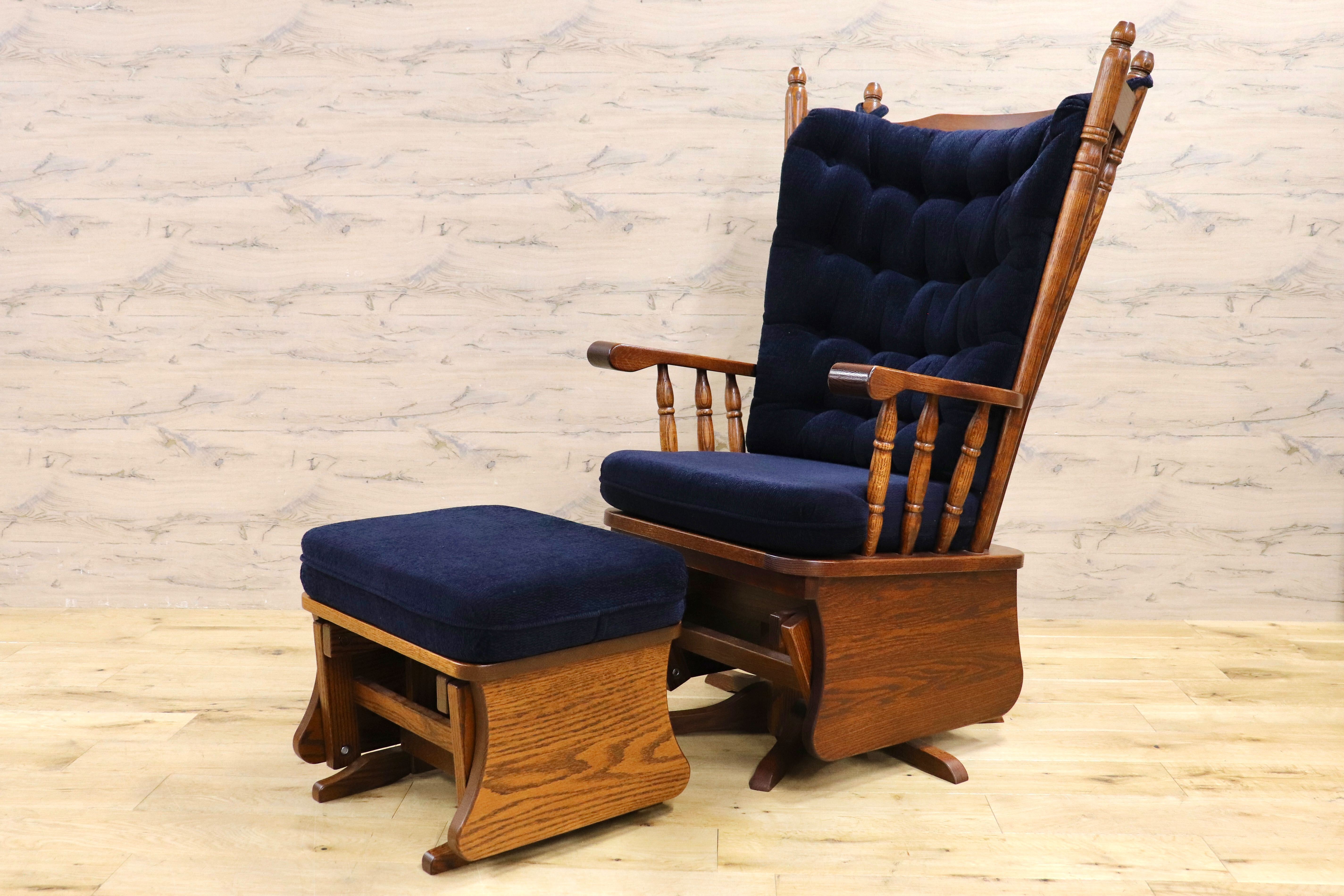 GMIS355○アメリカンヴィンテージ グライダーロッキングチェア 揺り椅子 オットマン セット ファブリック カントリー USA