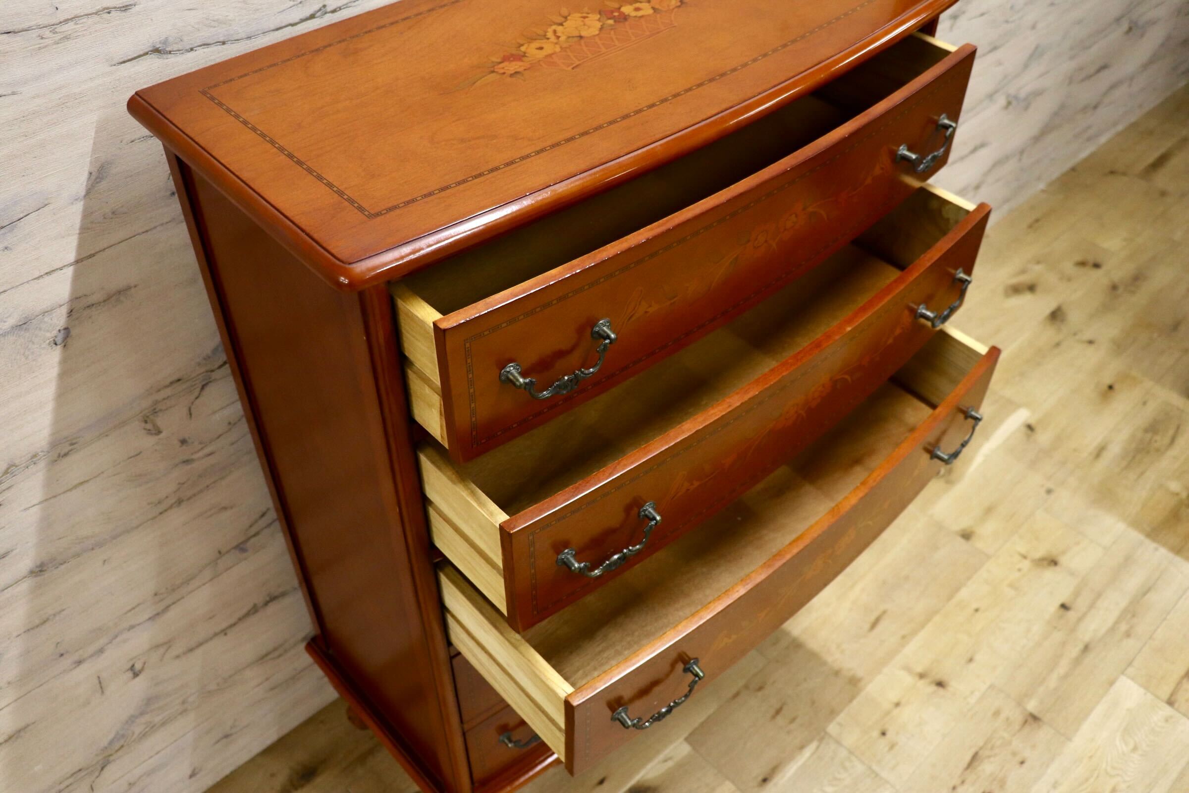 GMJS57○収納家具 5段チェスト 引き出し 猫脚 クラシック 象嵌細工チェスト キャビネット アンティーク調 彫刻
