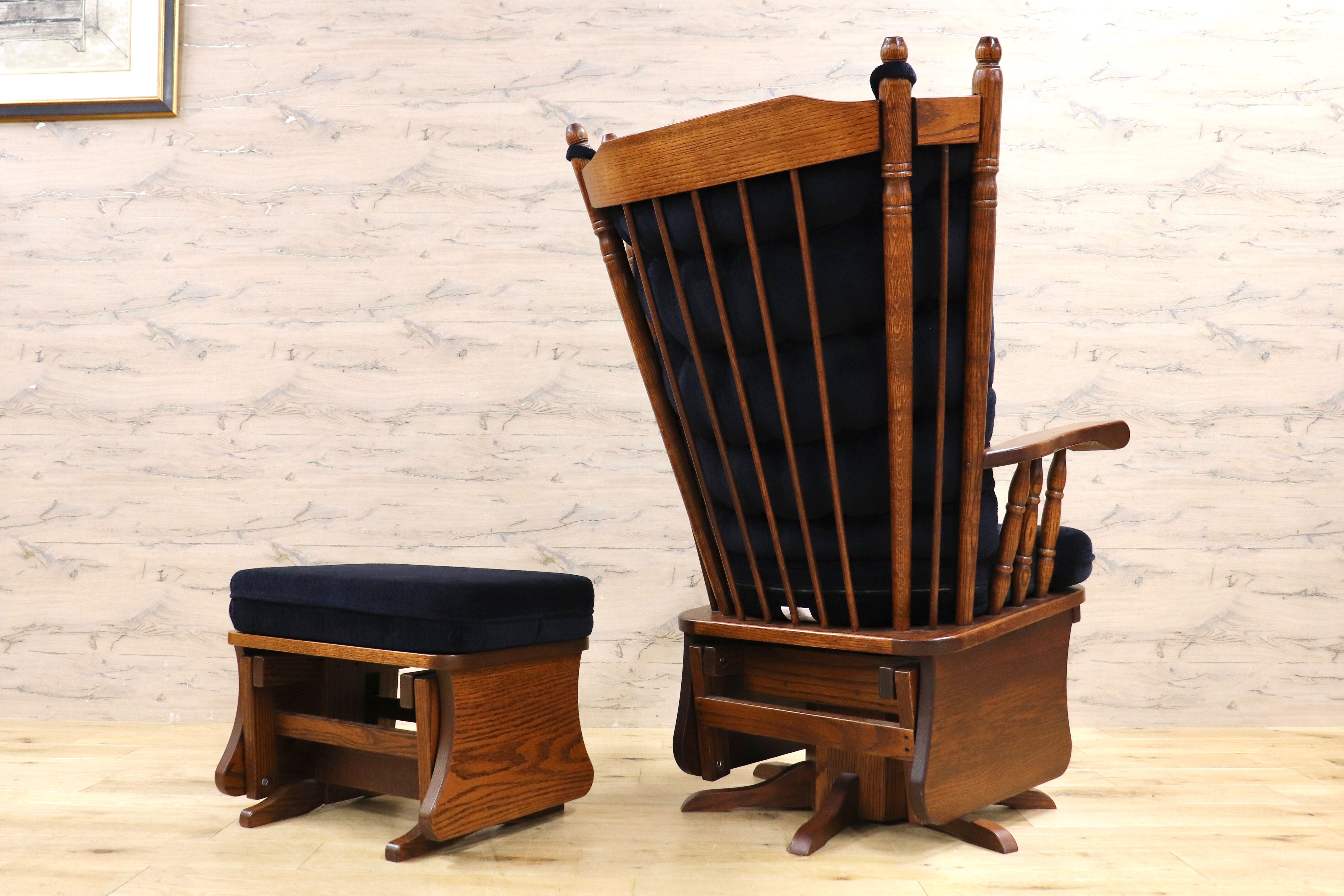 GMIS355○アメリカンヴィンテージ グライダーロッキングチェア 揺り椅子 オットマン セット ファブリック カントリー USA