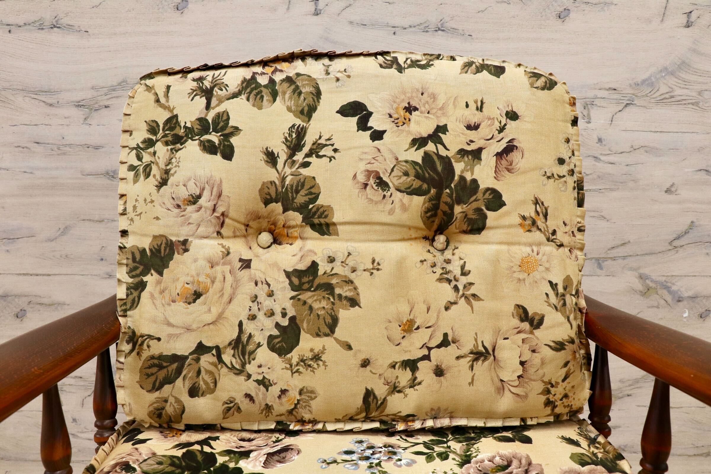 GMIH480A○karimoku / カリモク オールドカリモク コロニアル アームチェア 肘掛け椅子 ラウンジチェア ファブリック 花柄 ヴィンテージ