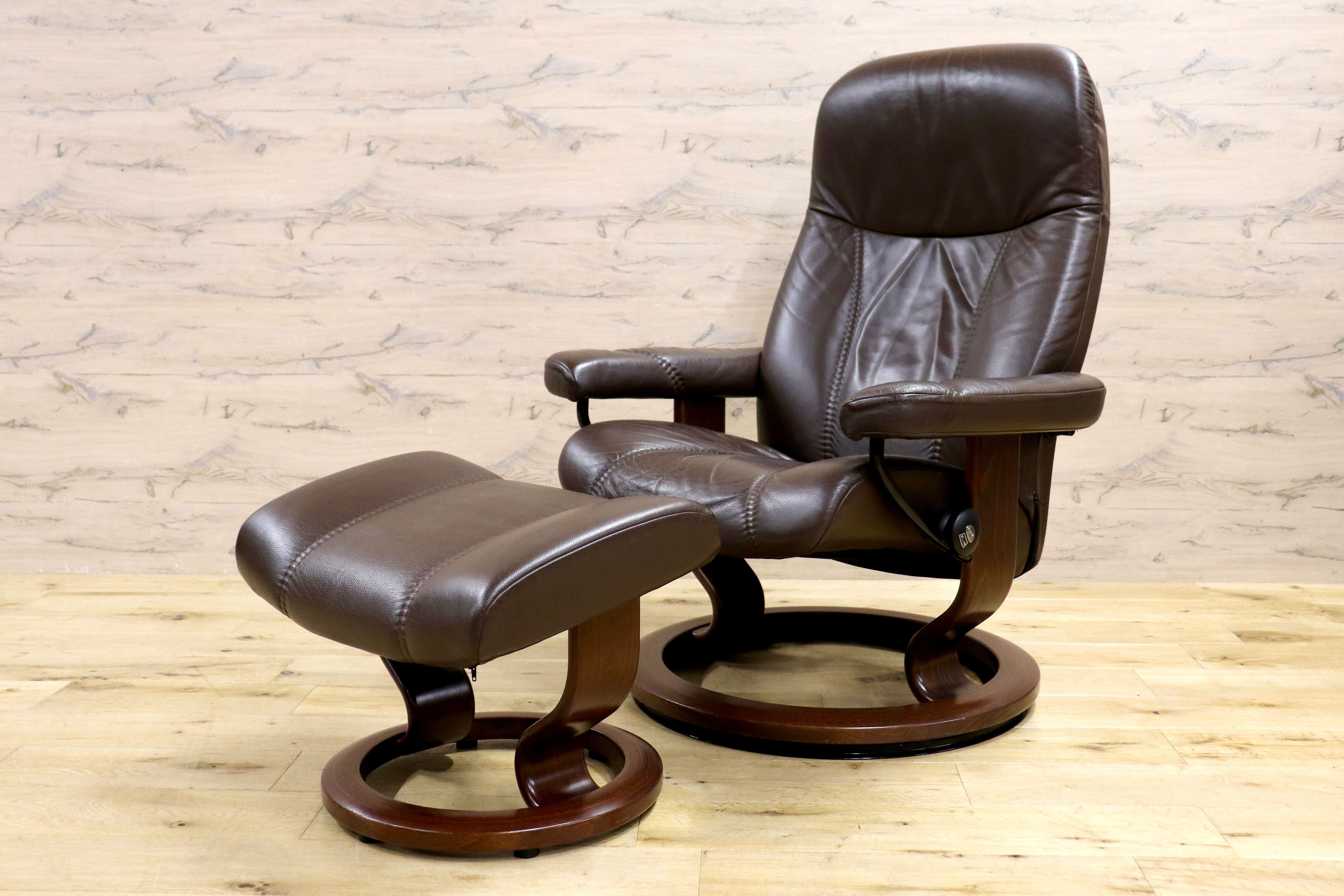 GMIS360○EKORNES / エコーネス コンサル ストレスレスチェア リクライニングチェア オットマン セット ブラウンレザー ノルウェー 北欧
