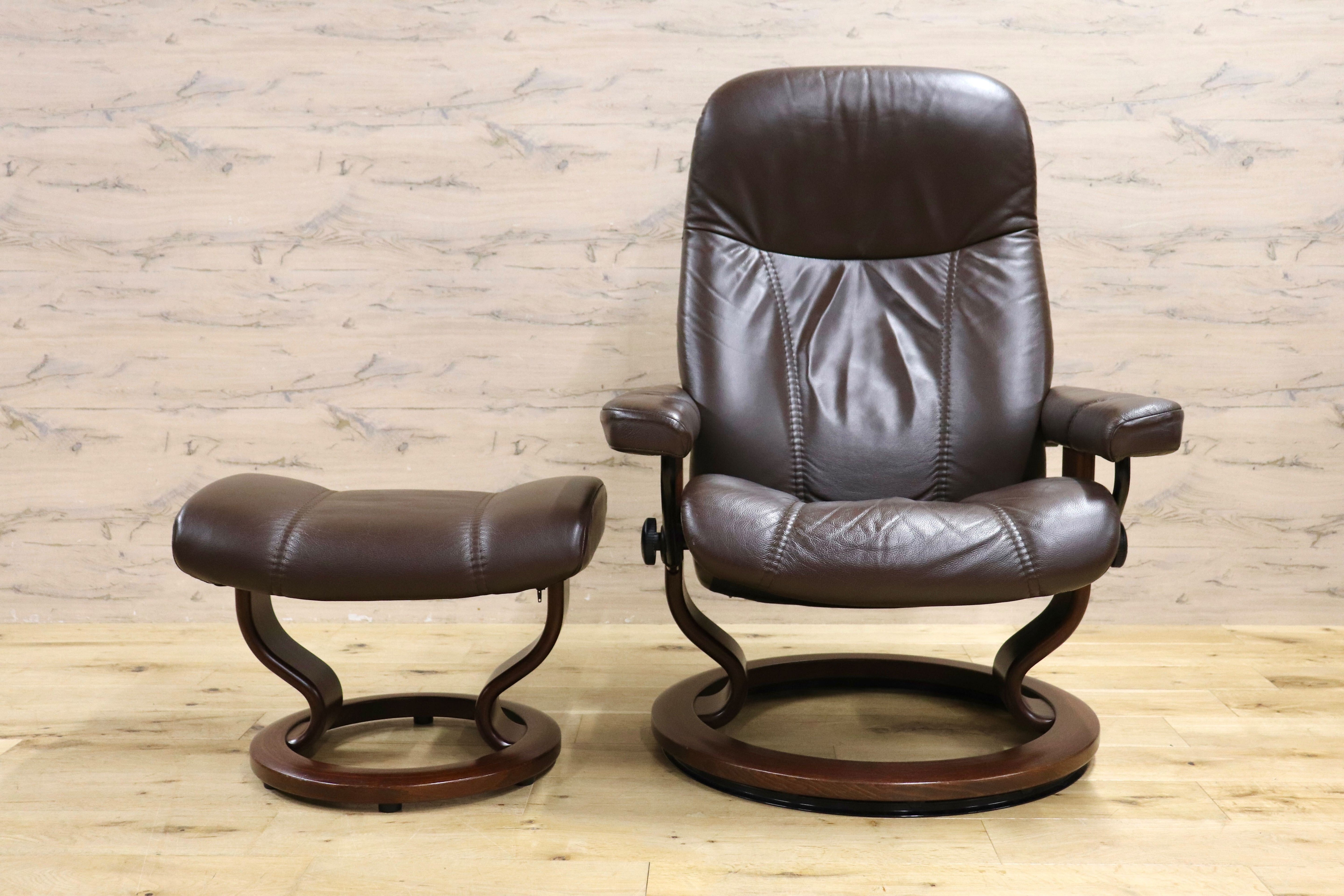 GMIS360○EKORNES / エコーネス コンサル ストレスレスチェア リクライニングチェア オットマン セット ブラウンレザー ノルウェー 北欧