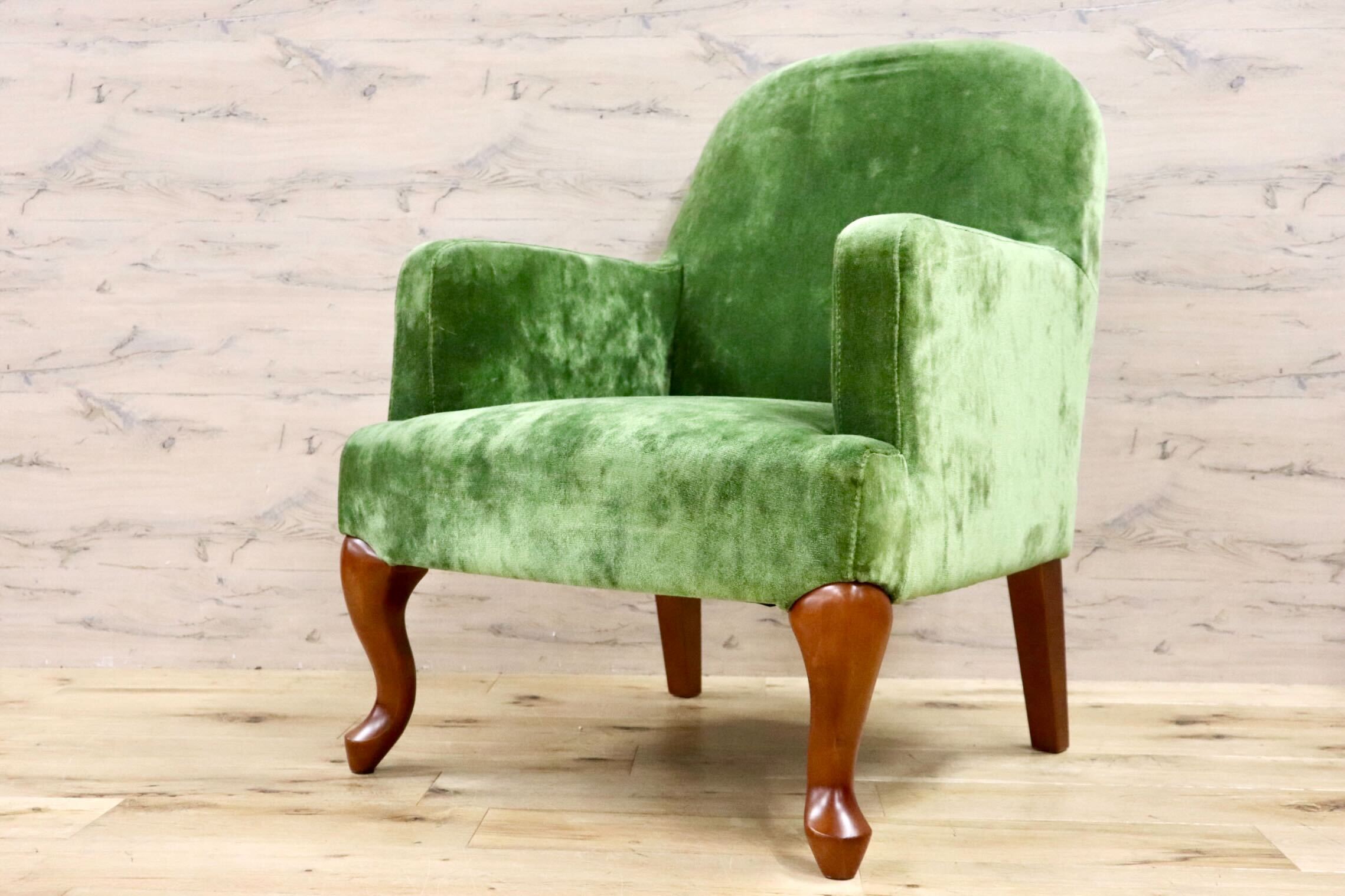 GMGK375D○Canffy / キャンフィー CA-0001 アームチェア シングルソファ ラウンジチェア グリーン ファブリック 定価約5.8万 展示品