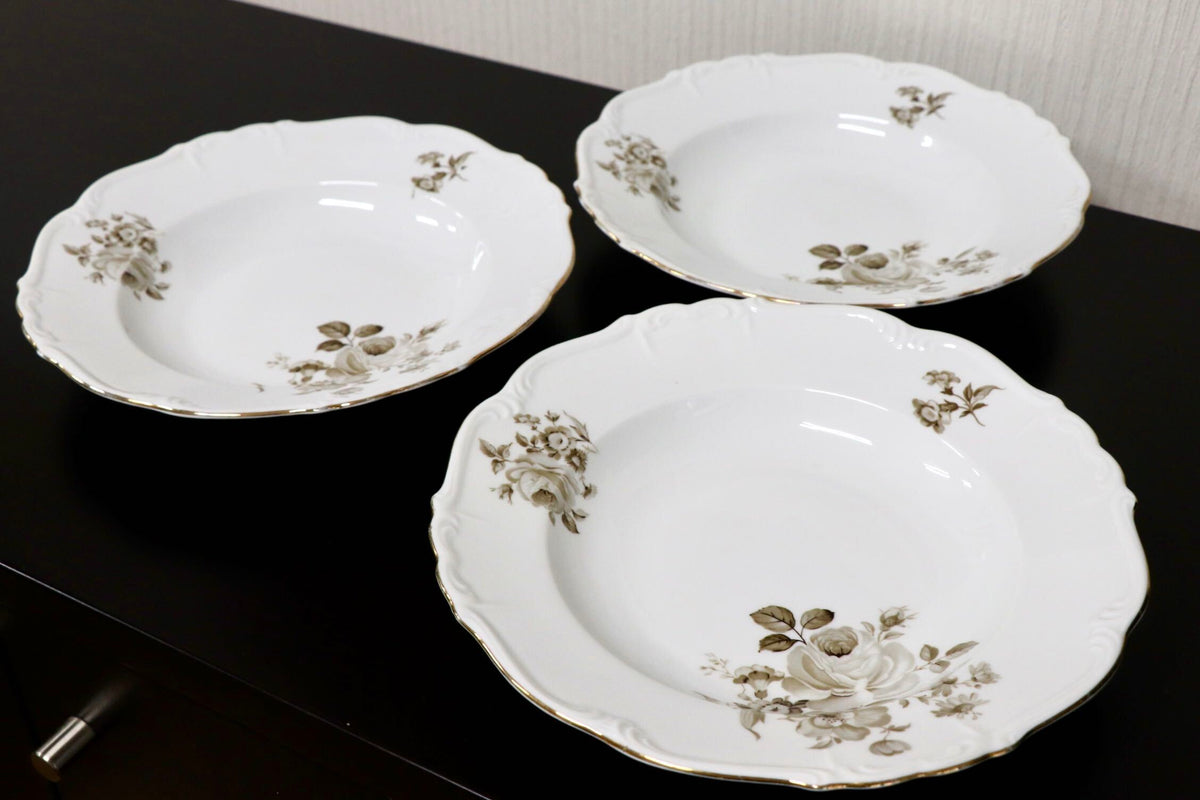 GMJH332C○ヴィンテージ Edelstein Bavaria エーデルシュタイン Maria-Theresia セピアローズ スープボウル 深皿 24cm 3枚セット ドイツ製