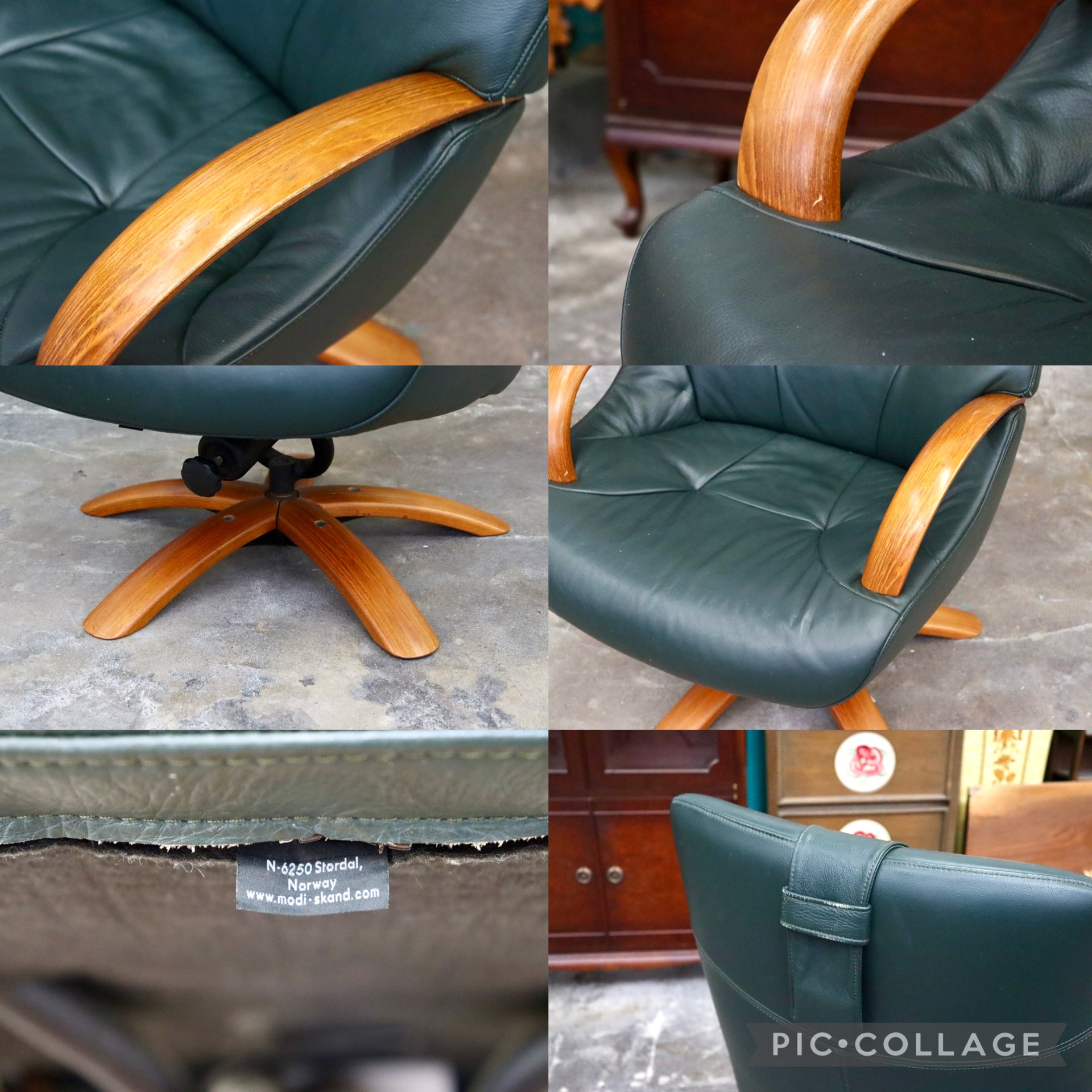 GMJK183○MODI SKAND / モディ・スカンド ノルウェー製 本革 緑色 リクライニングチェア パーソナルチェア 北欧家具 レア ヴィンテージ