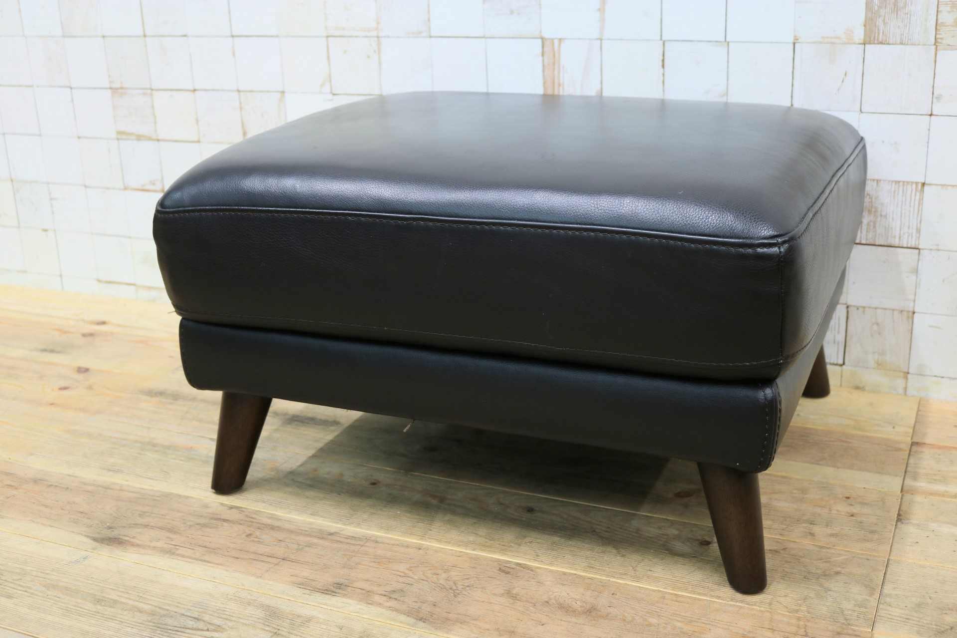 GMIK608◯オットマン フットスツール 腰掛け 足置き 本革 レザー ブラック モダン