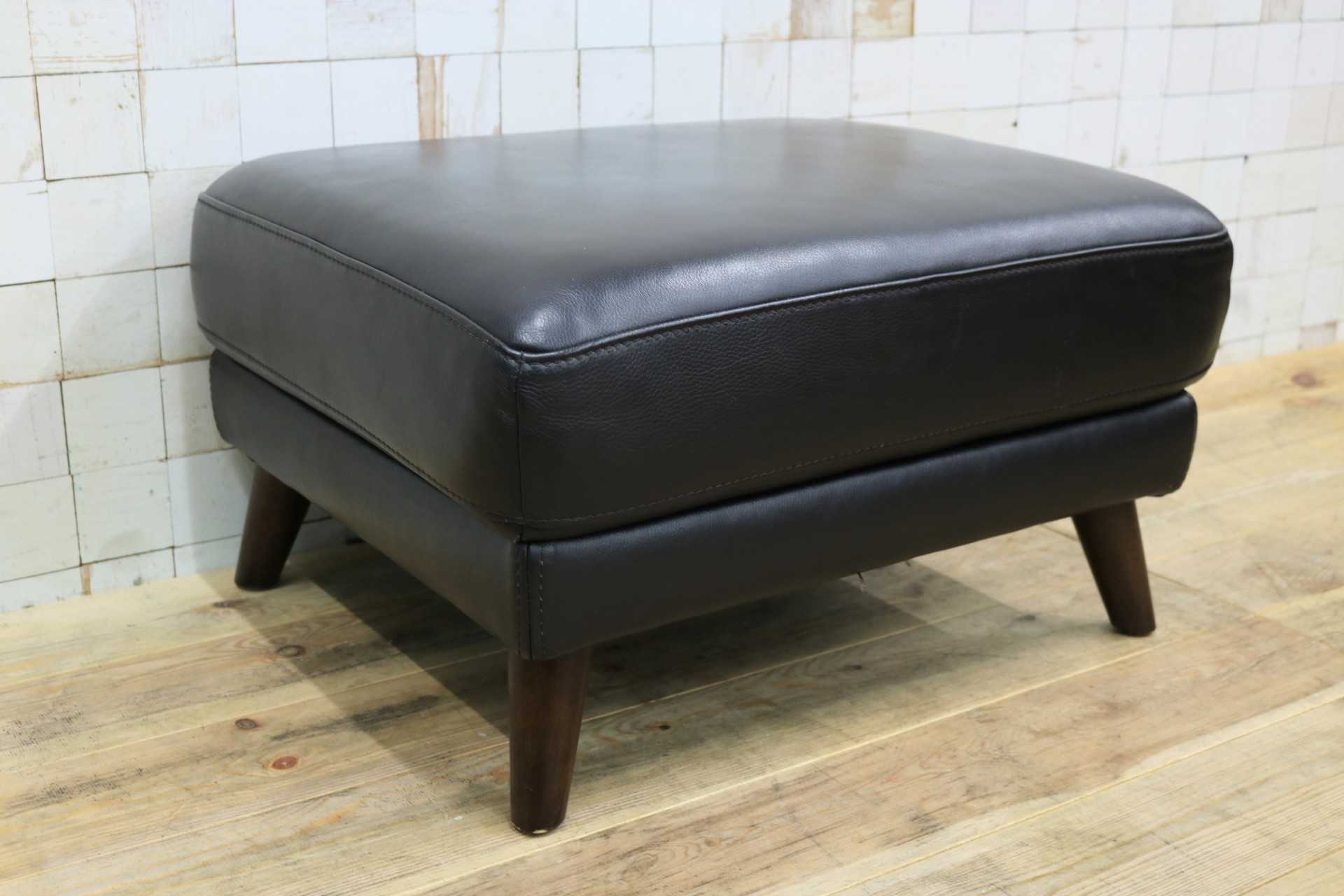 GMIK608◯オットマン フットスツール 腰掛け 足置き 本革 レザー ブラック モダン