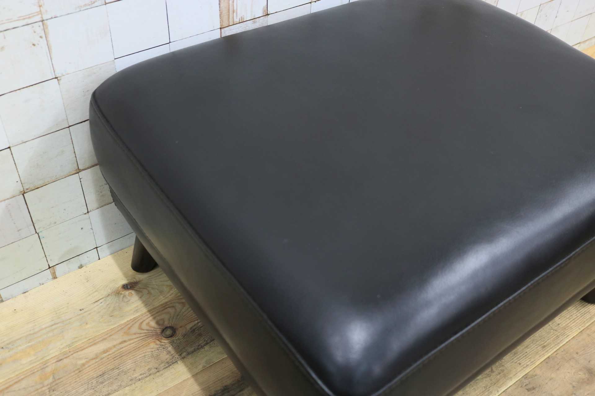 GMIK608◯オットマン フットスツール 腰掛け 足置き 本革 レザー ブラック モダン
