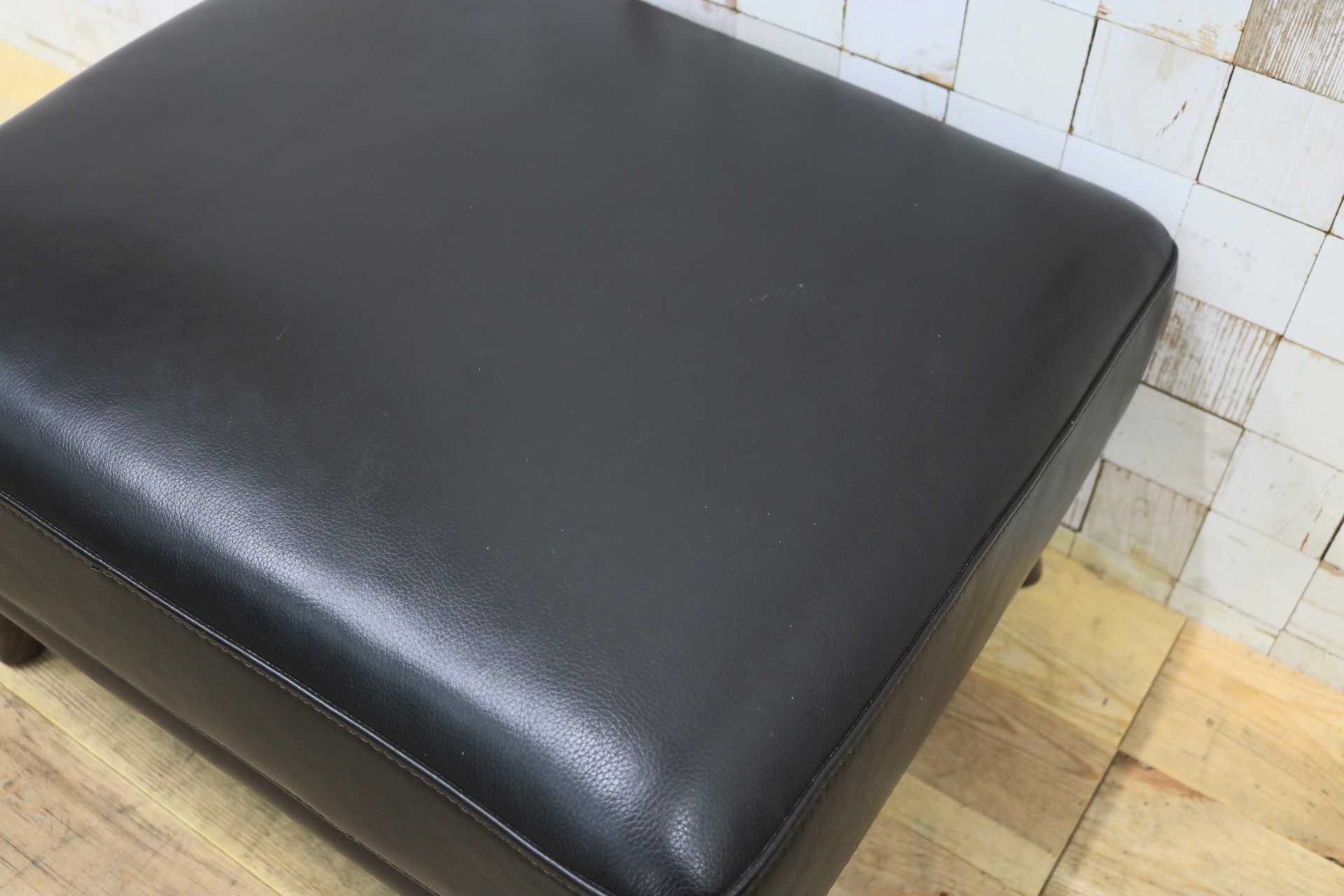 GMIK608◯オットマン フットスツール 腰掛け 足置き 本革 レザー ブラック モダン