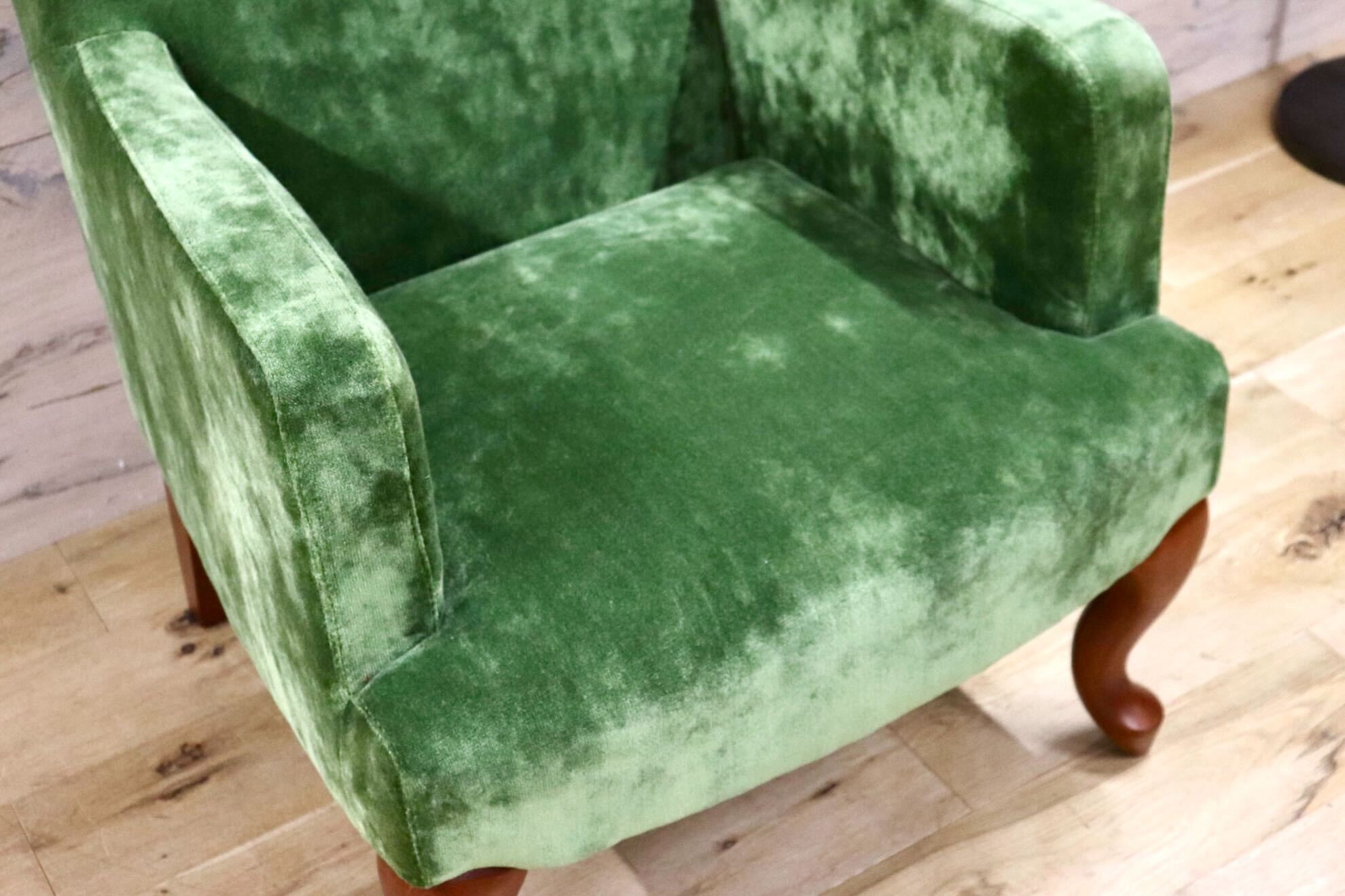 GMGK375D○Canffy / キャンフィー CA-0001 アームチェア シングルソファ ラウンジチェア グリーン ファブリック 定価約5.8万 展示品