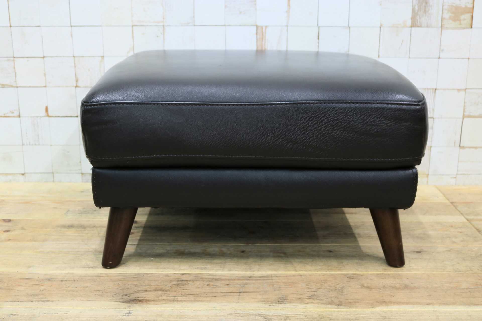 GMIK608◯オットマン フットスツール 腰掛け 足置き 本革 レザー ブラック モダン