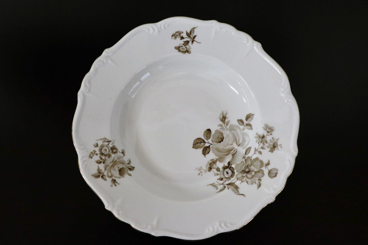 GMJH332C○ヴィンテージ Edelstein Bavaria エーデルシュタイン Maria-Theresia セピアローズ スープボウル 深皿 24cm 3枚セット ドイツ製