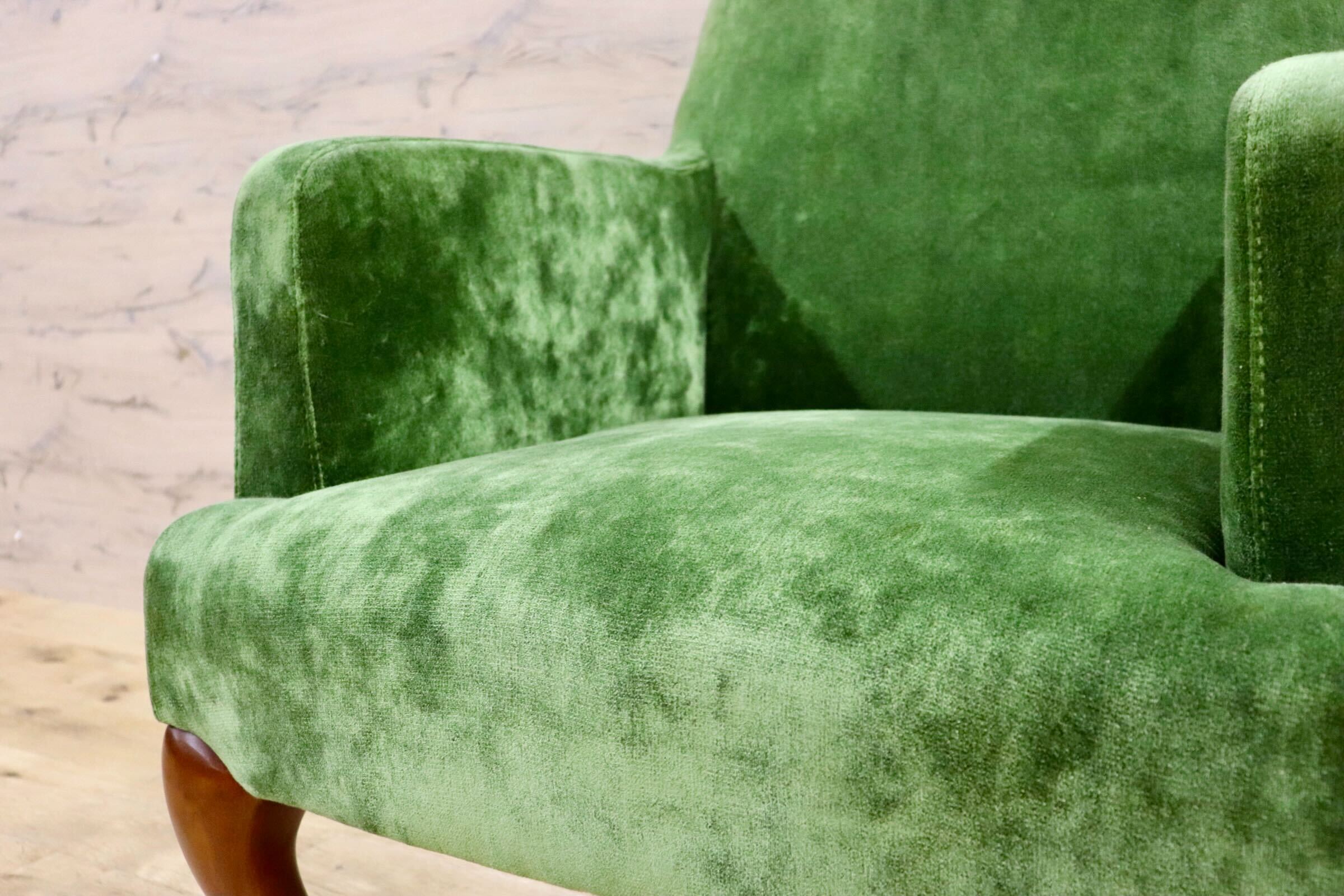 GMGK375D○Canffy / キャンフィー CA-0001 アームチェア シングルソファ ラウンジチェア グリーン ファブリック 定価約5.8万 展示品