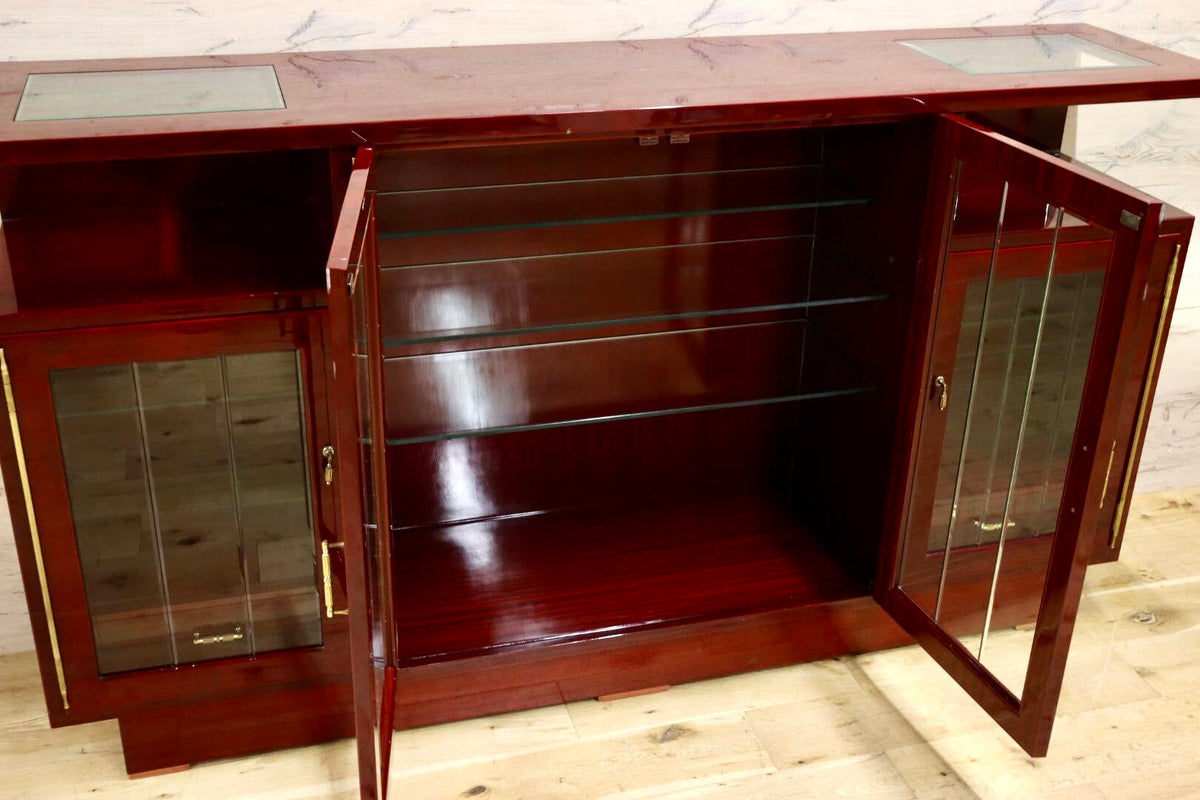 GMJS289◯北谷家具 / KIT FURNITURE サイドボード キャビネット 飾り棚 キュリオケース 仔山羊革張り ヴィンテージ 皇室御用達 最高級