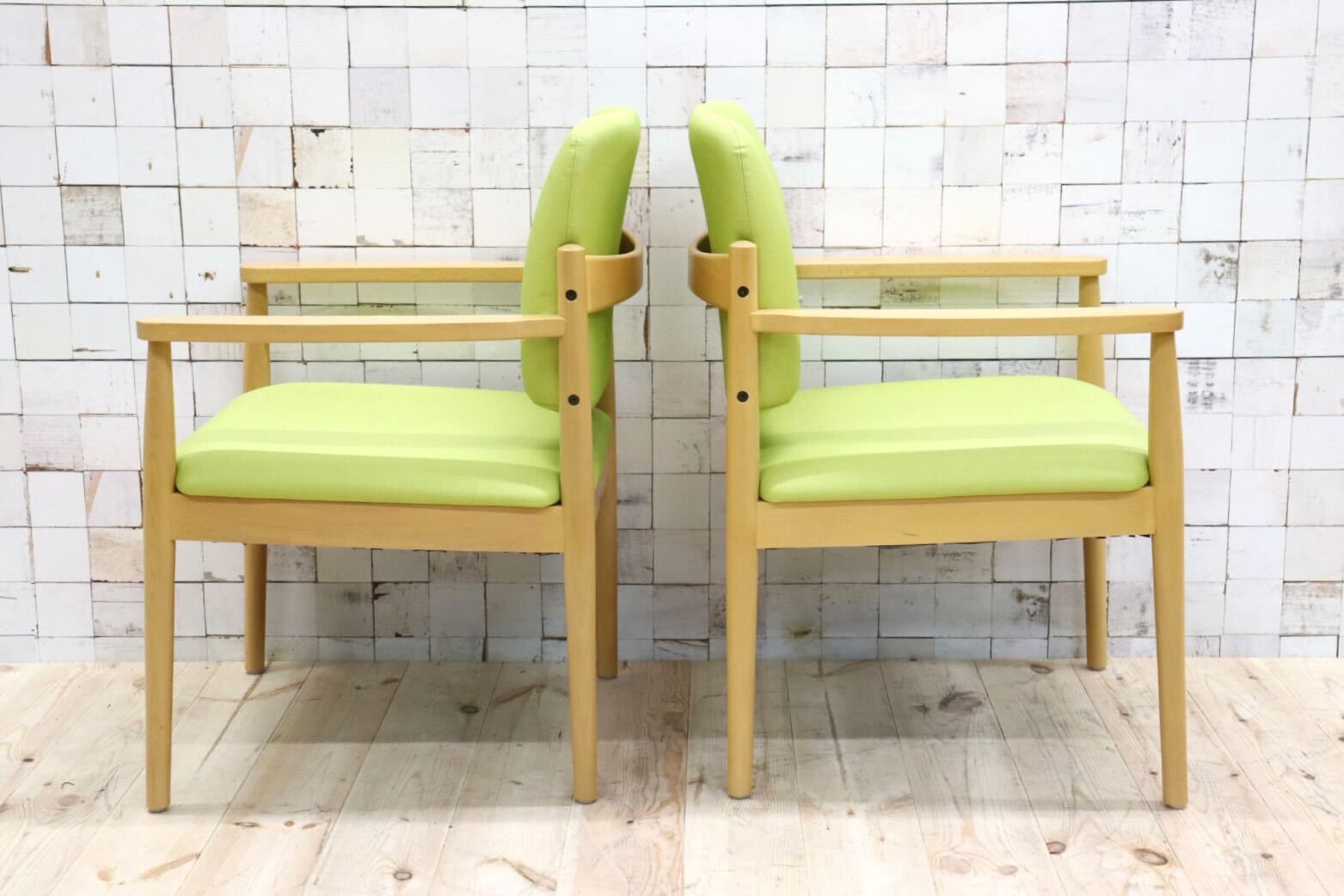 GMFT413G○LION / ライオン事務器 アームチェア オフィスチェア 椅子 2脚セット 合皮 イエローグリーン ナチュラル