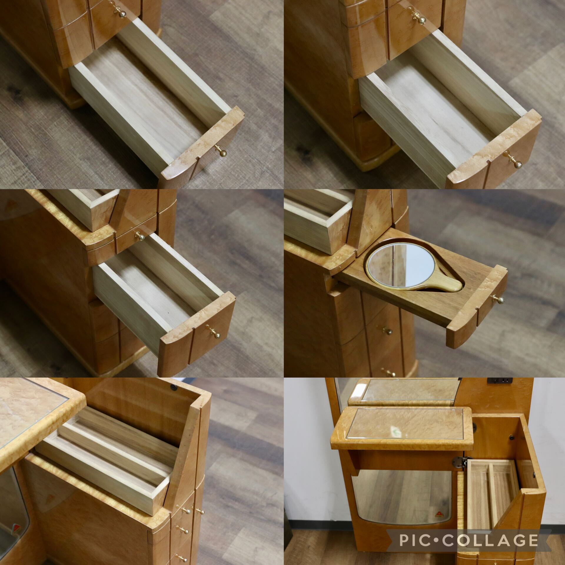 GMIH130○IDC大塚家具 サイナカ アートファニチャー バーズアイメープル ドレッサー 鏡台 化粧台 クラシック エレガント ヴィンテージ