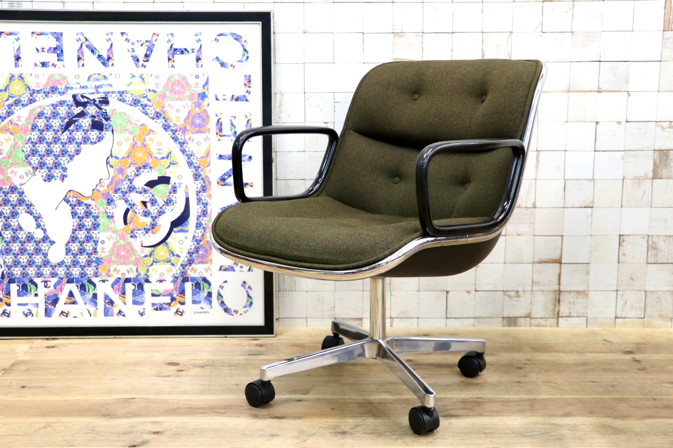 GMJK174C〇Pollock / ポロックチェア ヴィンテージ デスクチェア モスグリーン ミッドセンチュリー デザイナーズ KOKUYOリペア 名作椅子