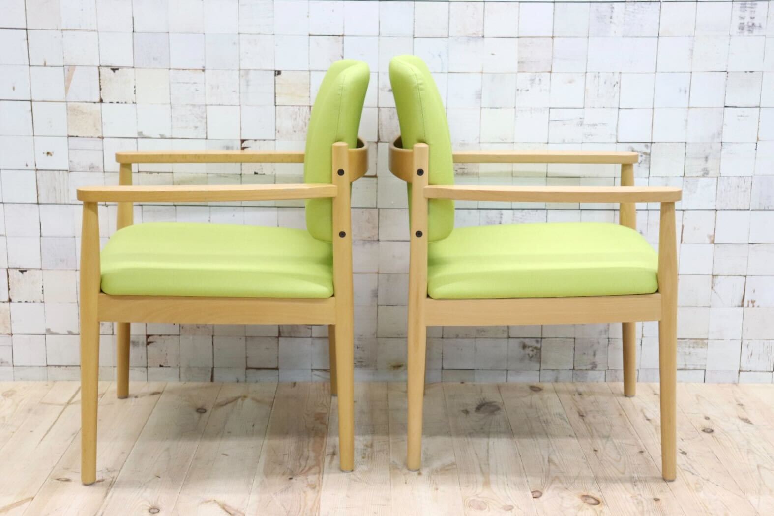 GMFT413H○LION / ライオン事務器 アームチェア オフィスチェア 椅子 2脚セット 合皮 イエローグリーン ナチュラル