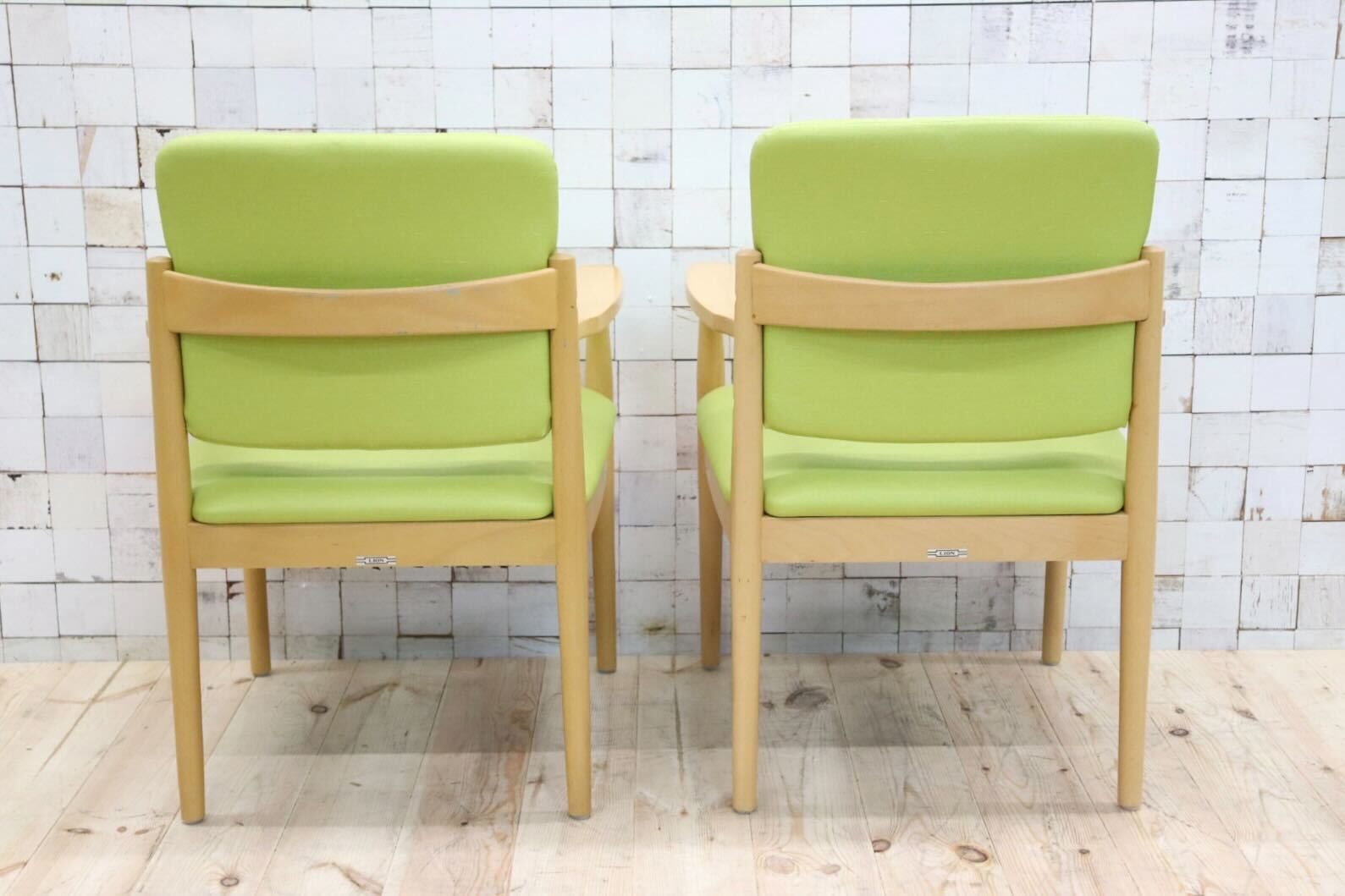 GMFT413H○LION / ライオン事務器 アームチェア オフィスチェア 椅子 2脚セット 合皮 イエローグリーン ナチュラル