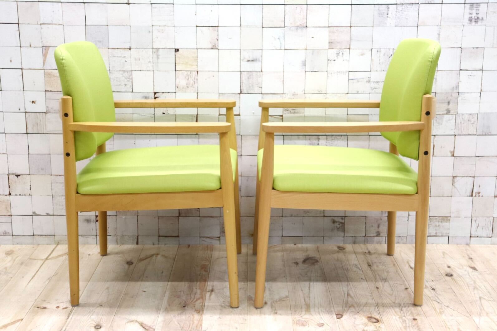 GMFT413H○LION / ライオン事務器 アームチェア オフィスチェア 椅子 2脚セット 合皮 イエローグリーン ナチュラル