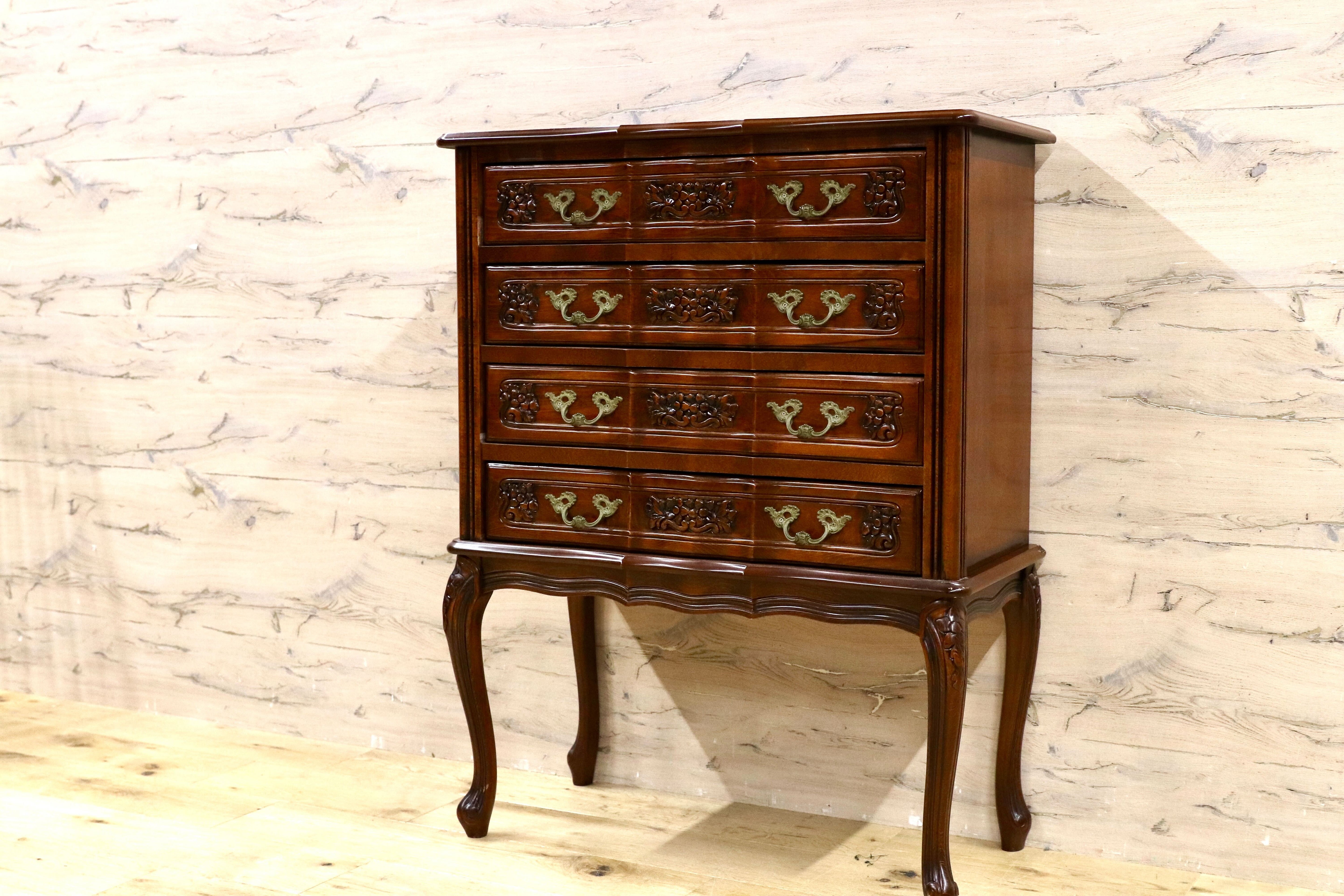 GMHS549○イタリア製 クラシック ヨーロピアン 4段チェスト 小物入れ 収納家具 サイドチェスト 輸入家具 西洋 アンティーク調 定価約18.7万