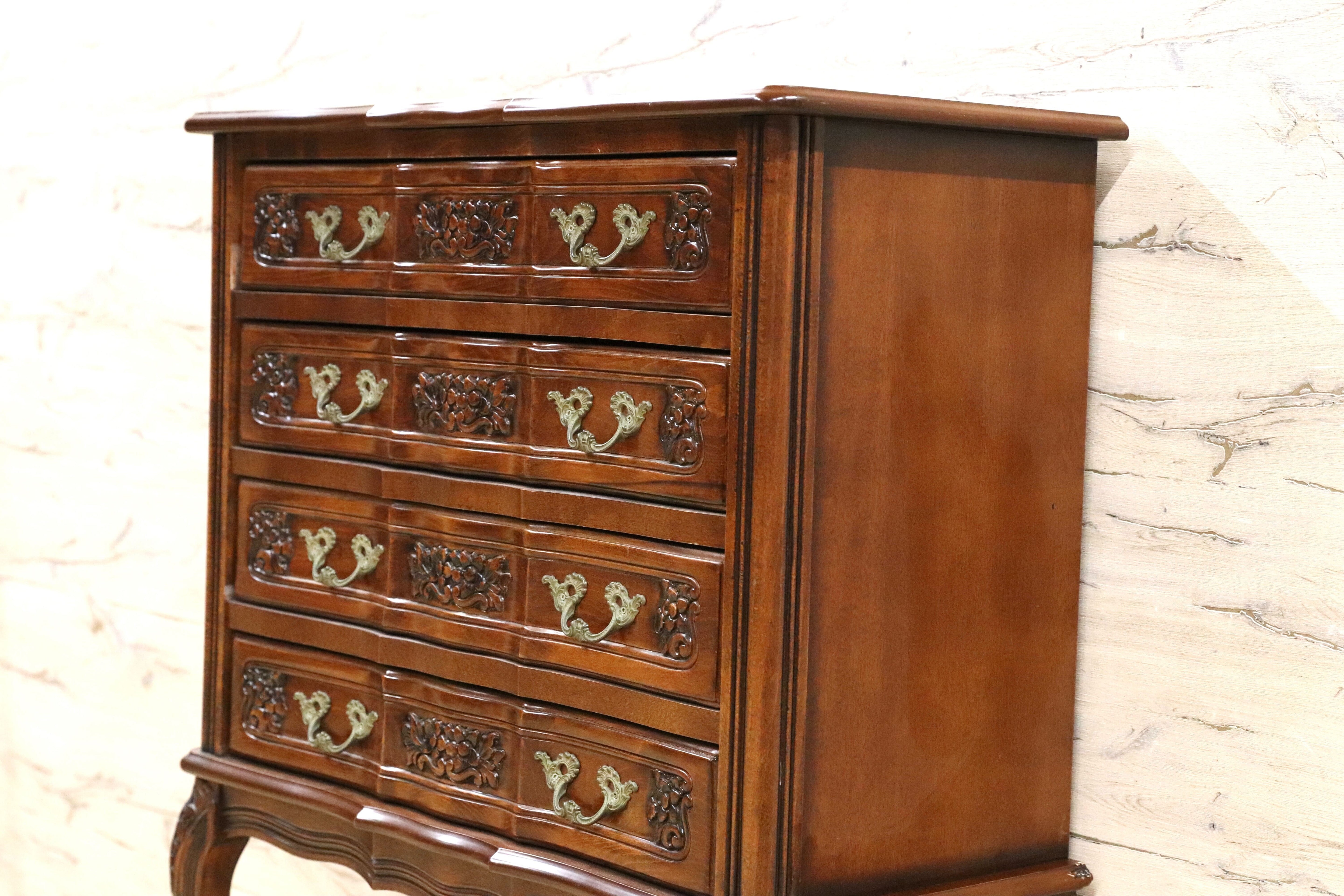 GMHS549○イタリア製 クラシック ヨーロピアン 4段チェスト 小物入れ 収納家具 サイドチェスト 輸入家具 西洋 アンティーク調 定価約18.7万