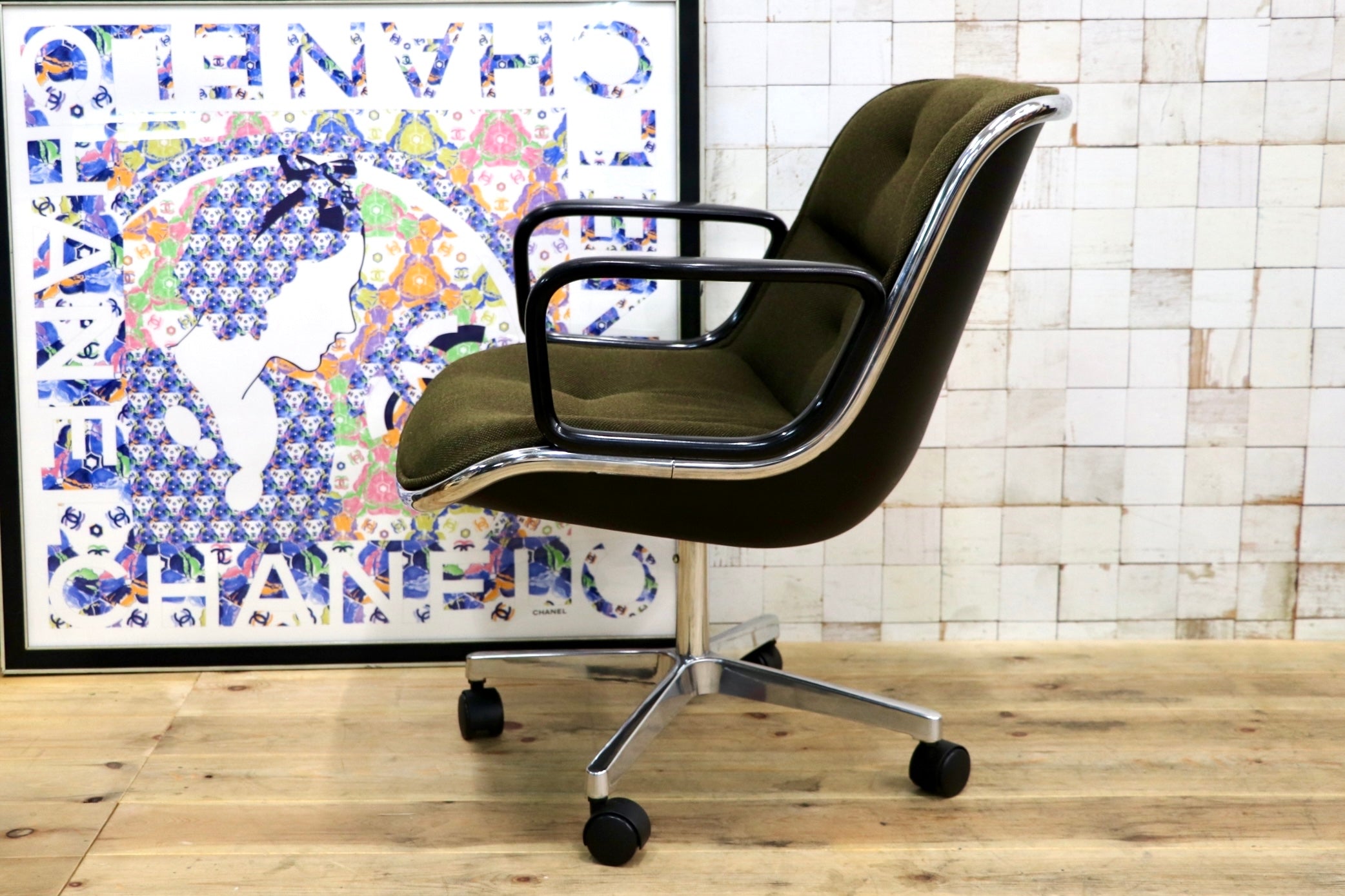 GMJK174G〇Pollock / ポロックチェア ヴィンテージ デスクチェア モスグリーン ミッドセンチュリー デザイナーズ KOKUYOリペア 名作椅子
