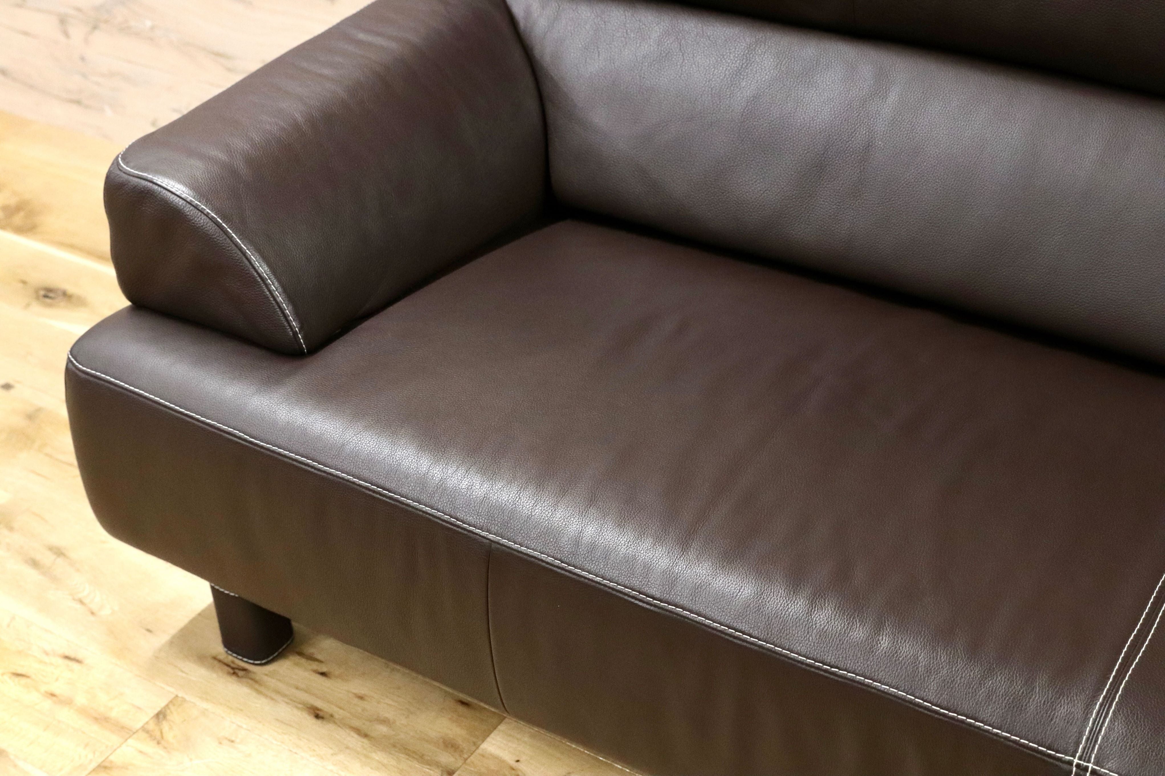 GMGN32○馬場家具 INTERLIVAX インターリバックス 3人掛けソファ トリプルソファ 本革 高級 モダン ダークブラウン 美品