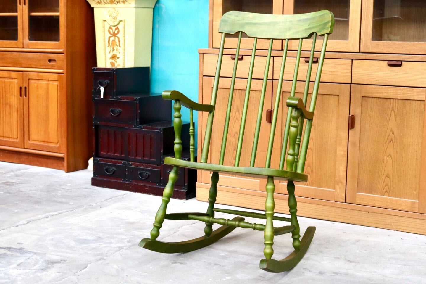 GMIK459A○飛騨産業 / HIDA キツツキ ロッキングチェア 揺り椅子 飛騨家具 レトロ カントリー ノスタルジック 古民家 グリーン
