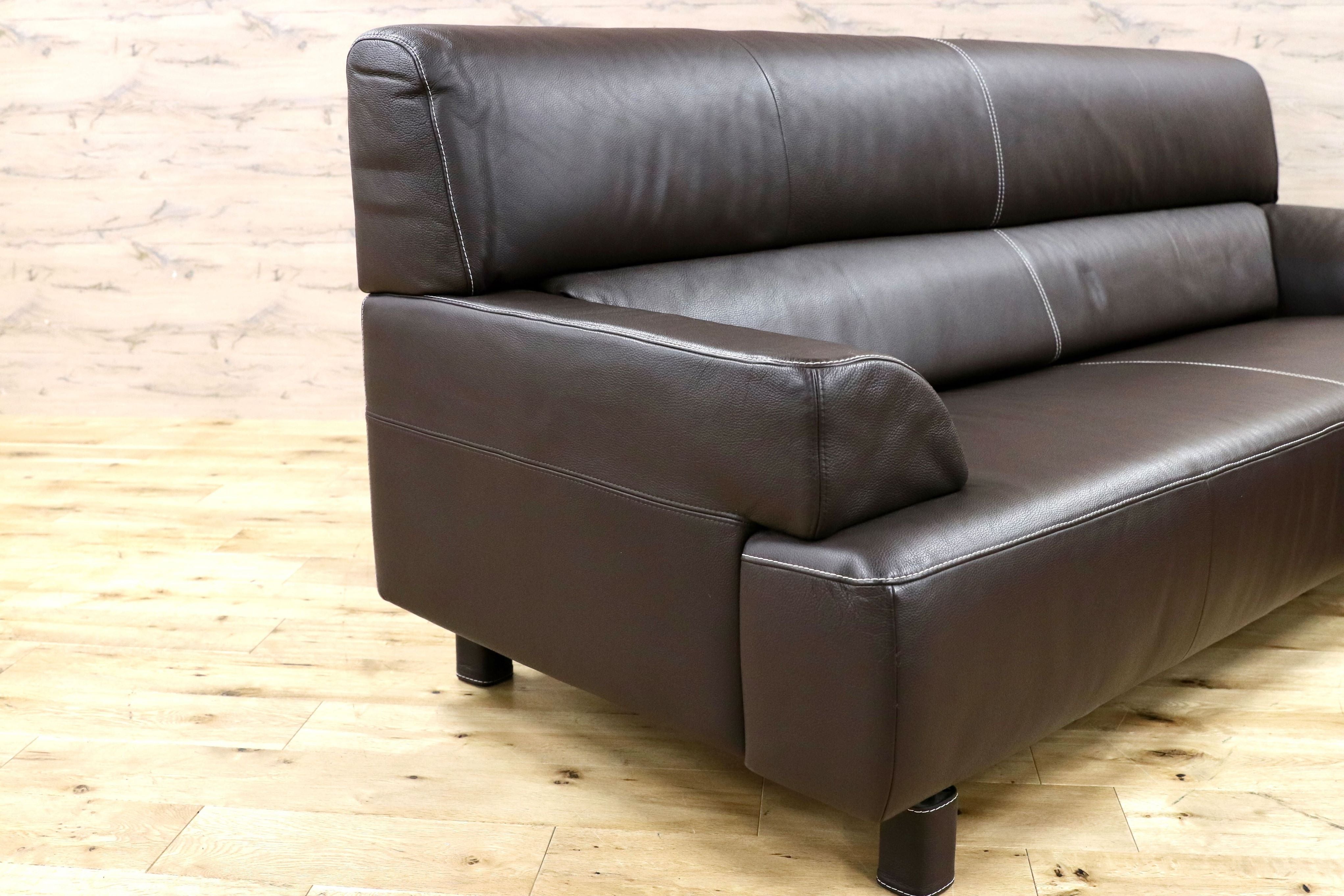 GMGN32○馬場家具 INTERLIVAX インターリバックス 3人掛けソファ トリプルソファ 本革 高級 モダン ダークブラウン 美品