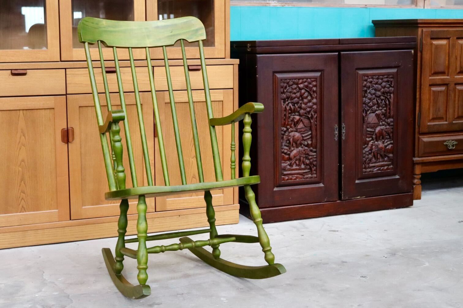GMIK459A○飛騨産業 / HIDA キツツキ ロッキングチェア 揺り椅子 飛騨家具 レトロ カントリー ノスタルジック 古民家 グリーン