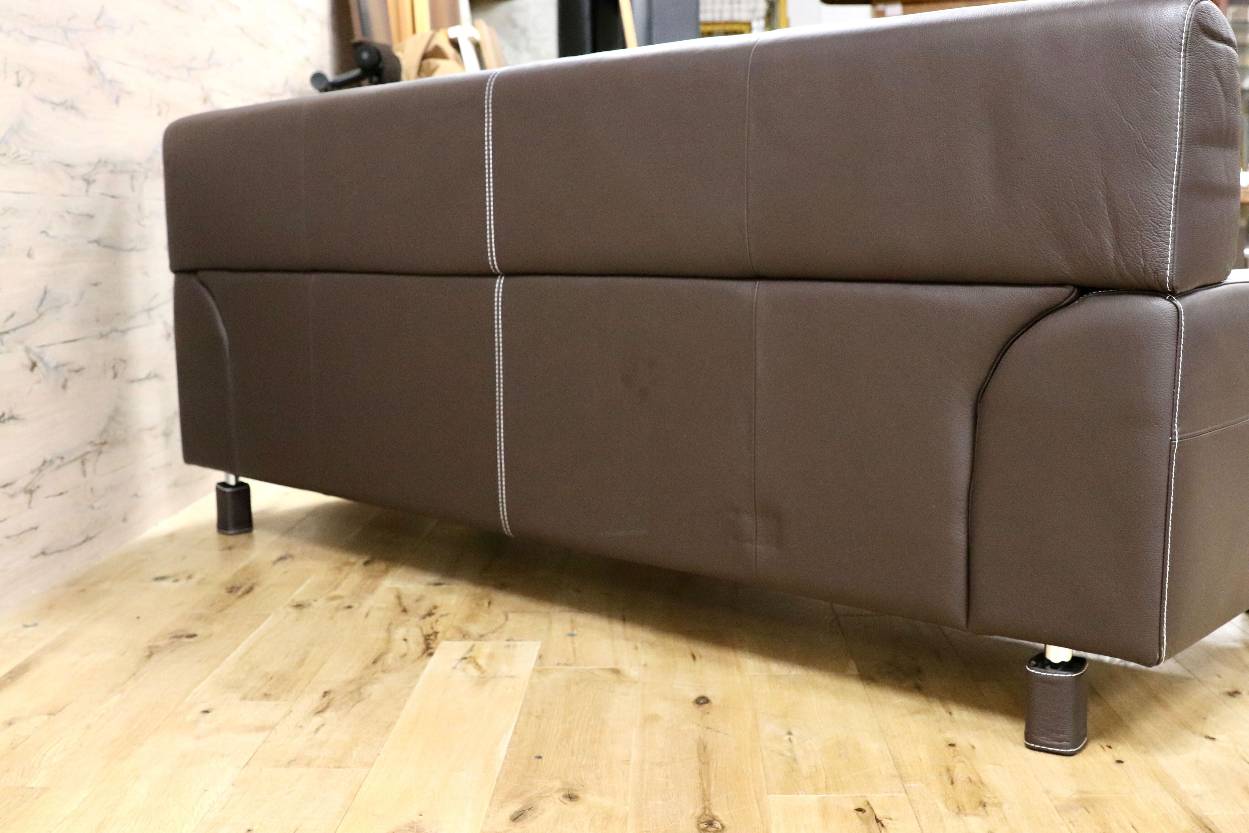 GMGN32○馬場家具 INTERLIVAX インターリバックス 3人掛けソファ トリプルソファ 本革 高級 モダン ダークブラウン 美品